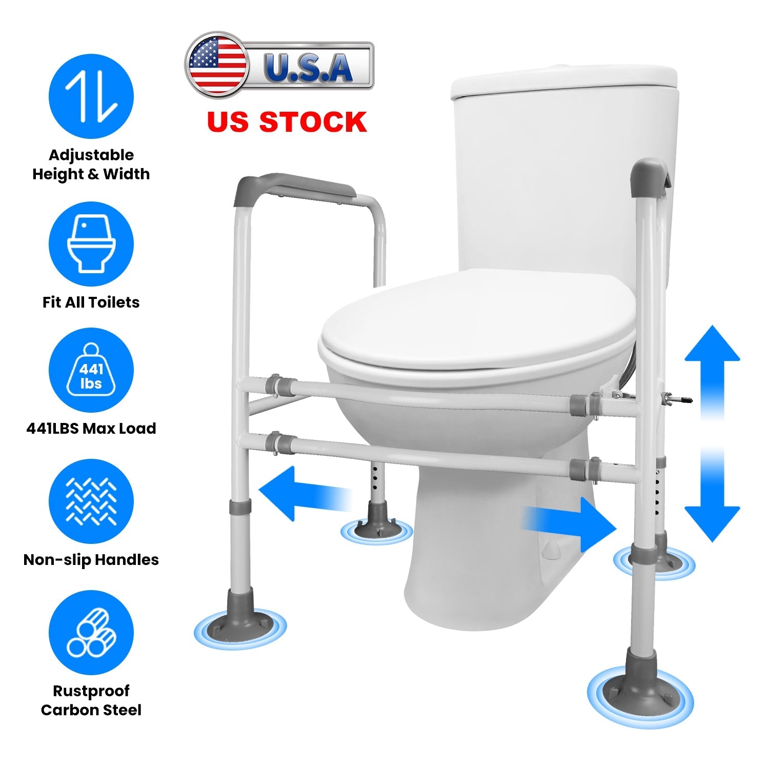 Toilet Safety Rails for Elderly Adjustable Toilet Safety Rails Stand Alone Toilet Safety Frame with Adjustable Heights Width for Elderly Pregnant Pati