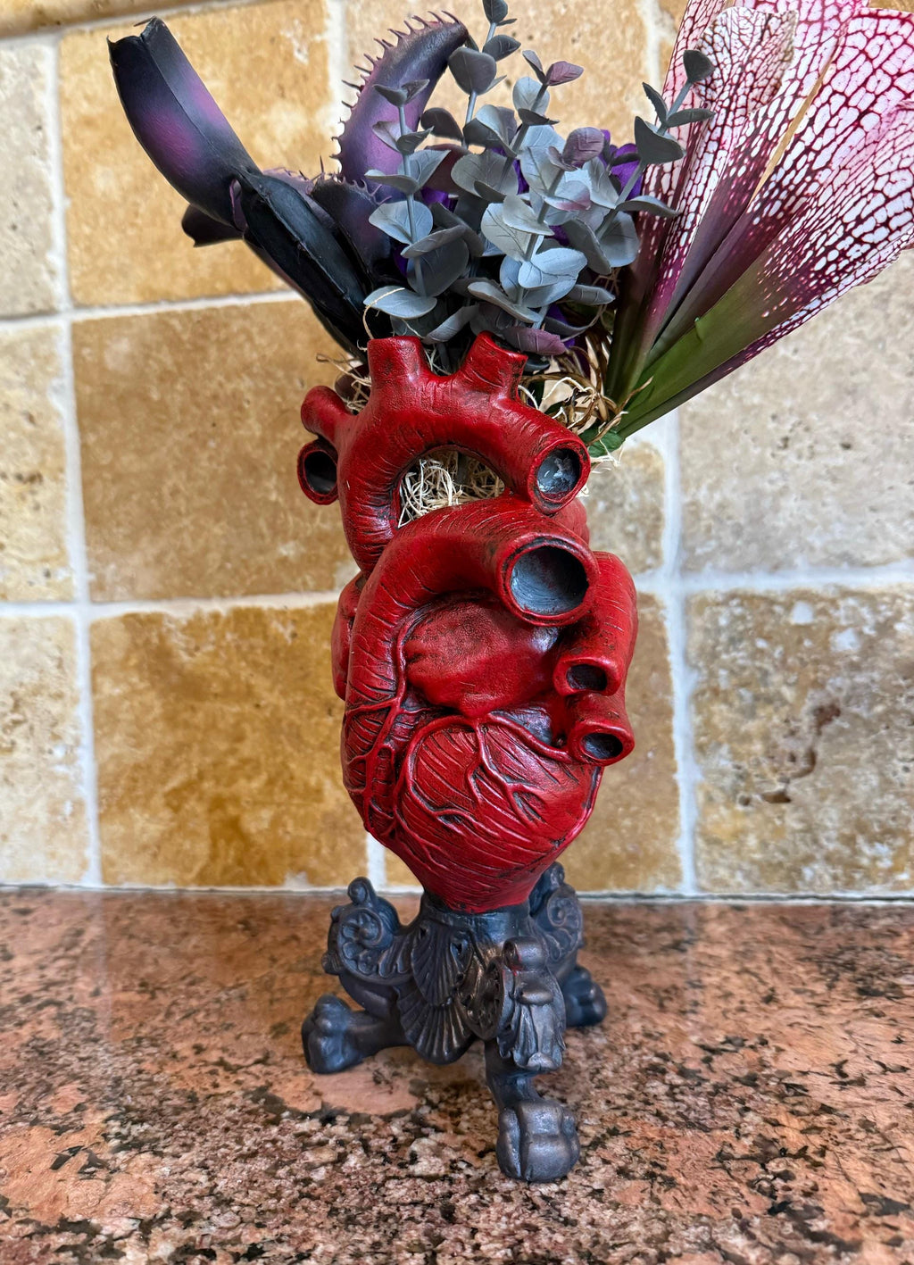 Anatomical Heart Vase, Red Finish | Unique Gothic Home Decor | Resin Sculpture Flower Vase, Medical Gift and Gothic Home Decor