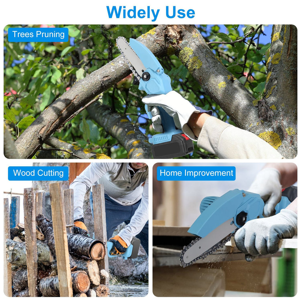 Electric Mini Chainsaw Portable Handheld Cordless Small Chain Saw Battery Powered with 2Pcs 2200mAh Rechargeable Batteries 4in/6in Chains for Pruning
