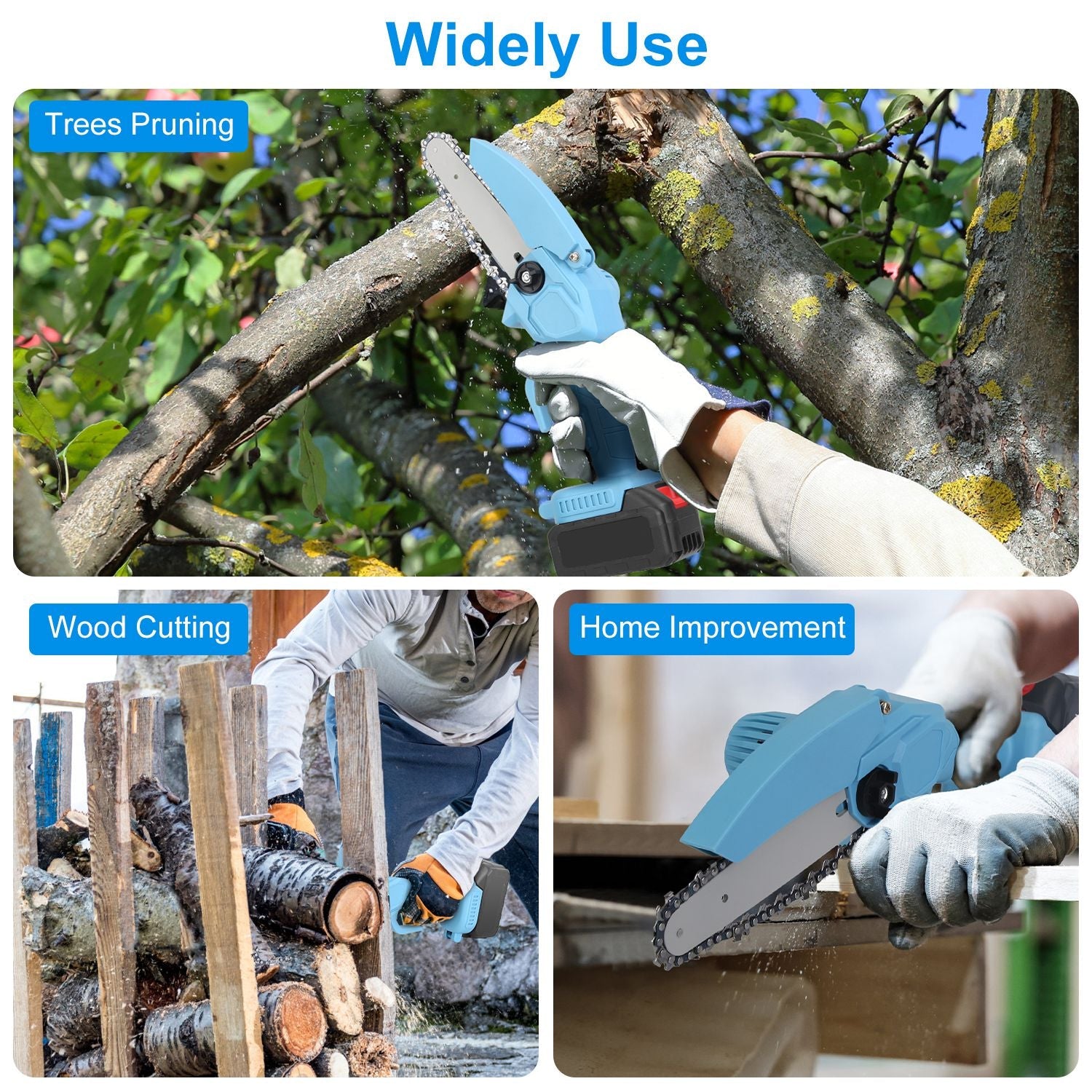 Electric Mini Chainsaw Portable Handheld Cordless Small Chain Saw Battery Powered with 2Pcs 2200mAh Rechargeable Batteries 4in/6in Chains for Pruning