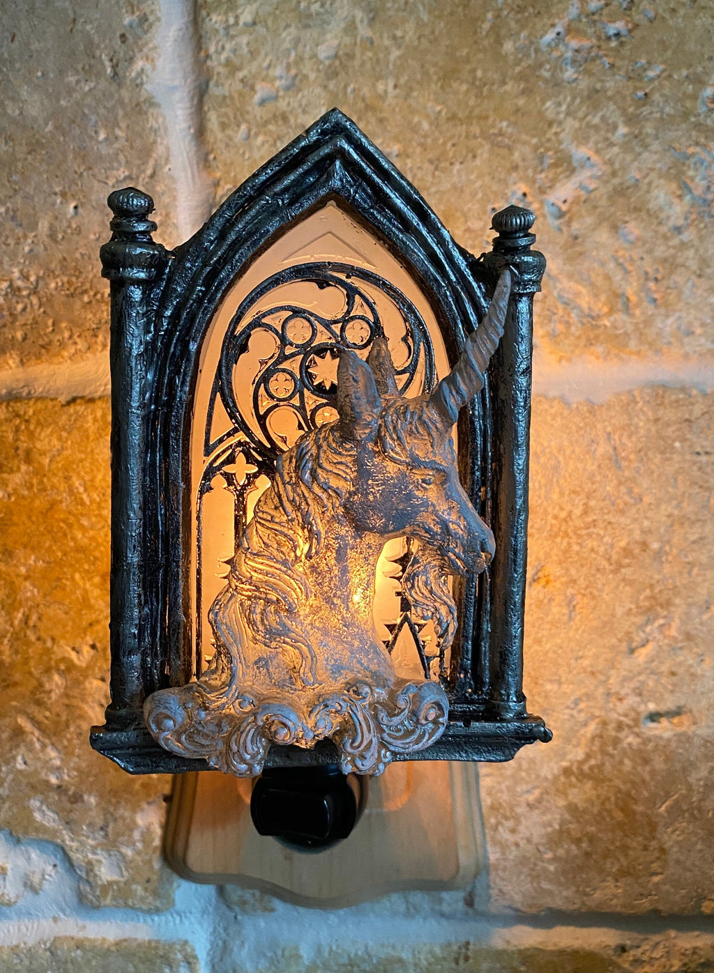 Unicorn and Gothic Cathedral Window Nightlight | Medieval Gothic Night Light |  Unicorn Lighting for Gothic Fantasy Home Decor