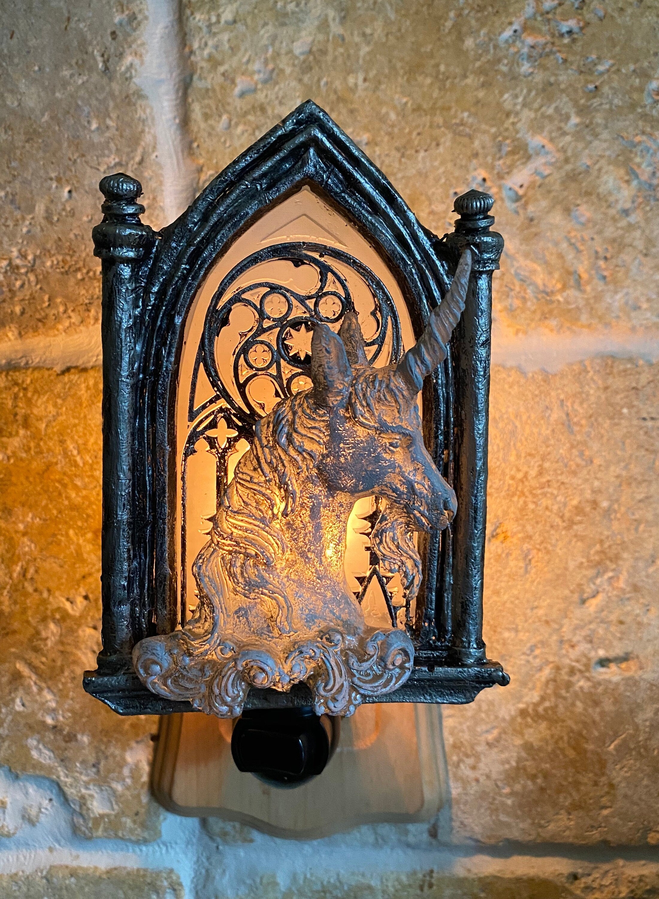 Unicorn and Gothic Cathedral Window Nightlight | Medieval Gothic Night Light |  Unicorn Lighting for Gothic Fantasy Home Decor