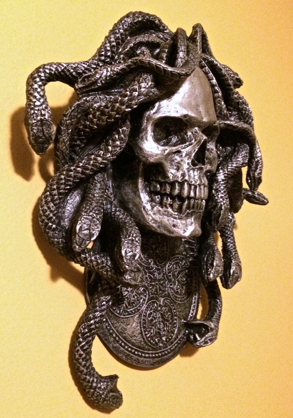 Medusa Skull Wall Plaque, Hand Painted Resin Sculpture | Mythic Gothic Wall Art | Medusa Skull Plaque for Gothic and Fantasy Home Decor, 10"