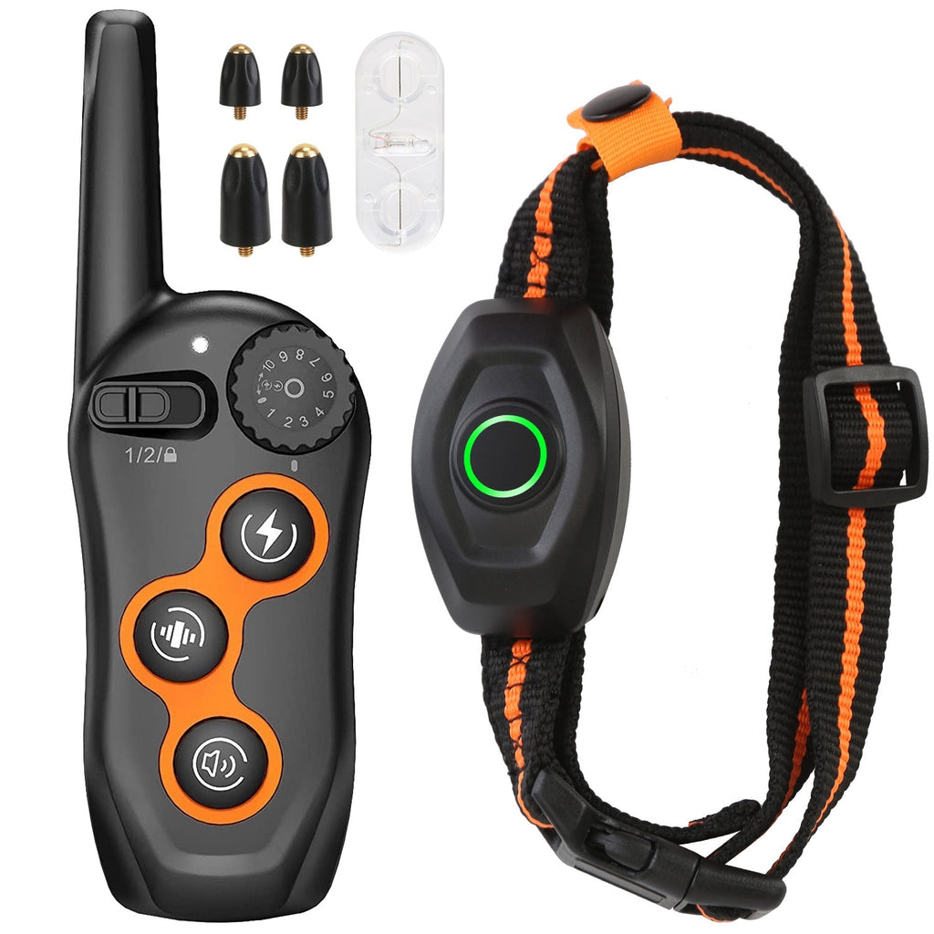 3280FT Dog Training Collar IP67 Waterproof Pet Beep Vibration Electric Shock Collar 3 Channels Rechargeable Transmitter Receiver Trainer with Flashlig