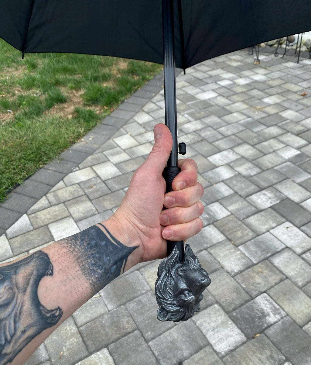 Lion Head Umbrella, Hand Sculpted Resin | Medieval Gothic Umbrella | Fantasy Cosplay Lion Umbrella Cane, Gothic Accessory