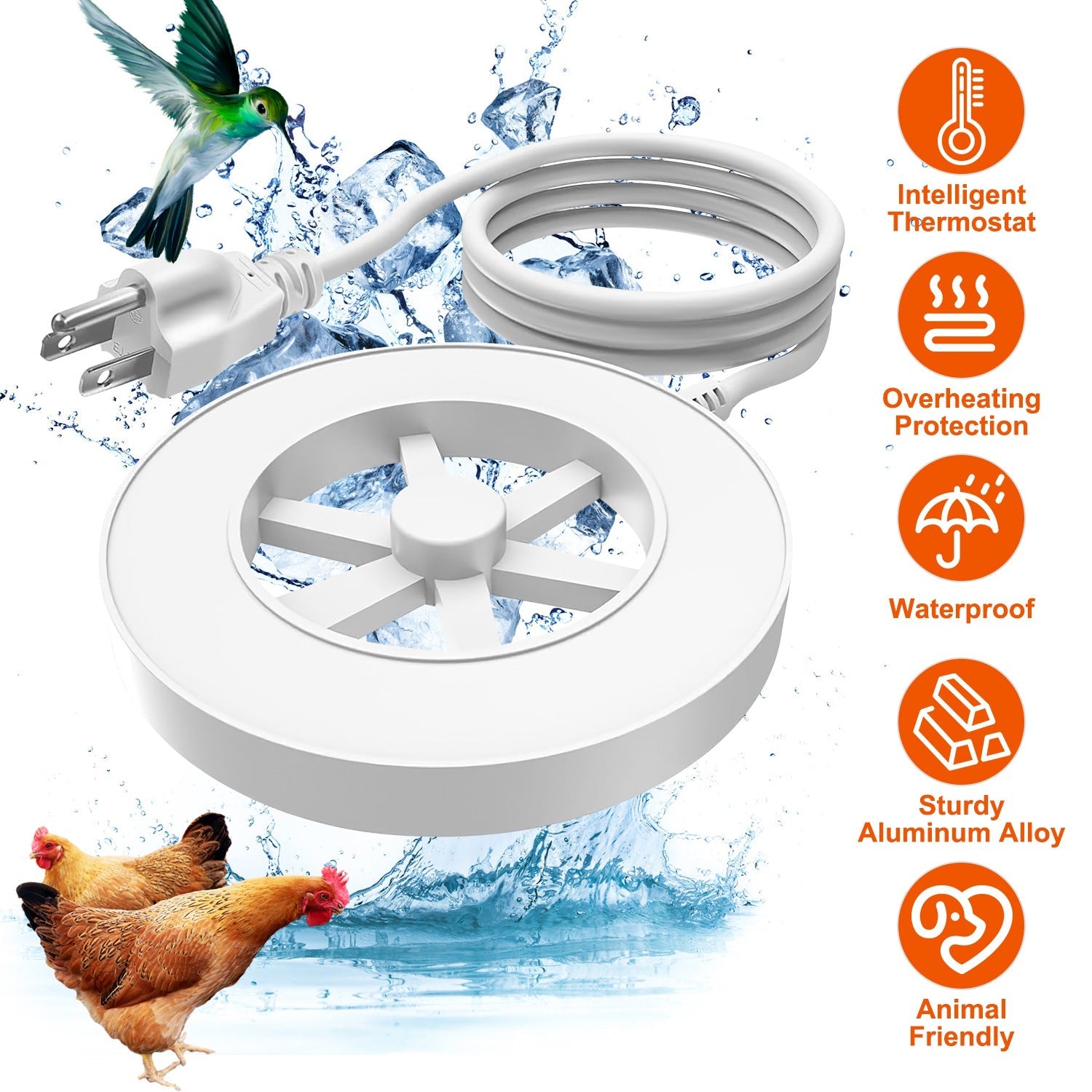 70W Outdoor Bird Bath Heater Winter Deicer with Thermostat, Auto Shutoff & Waterproof Design