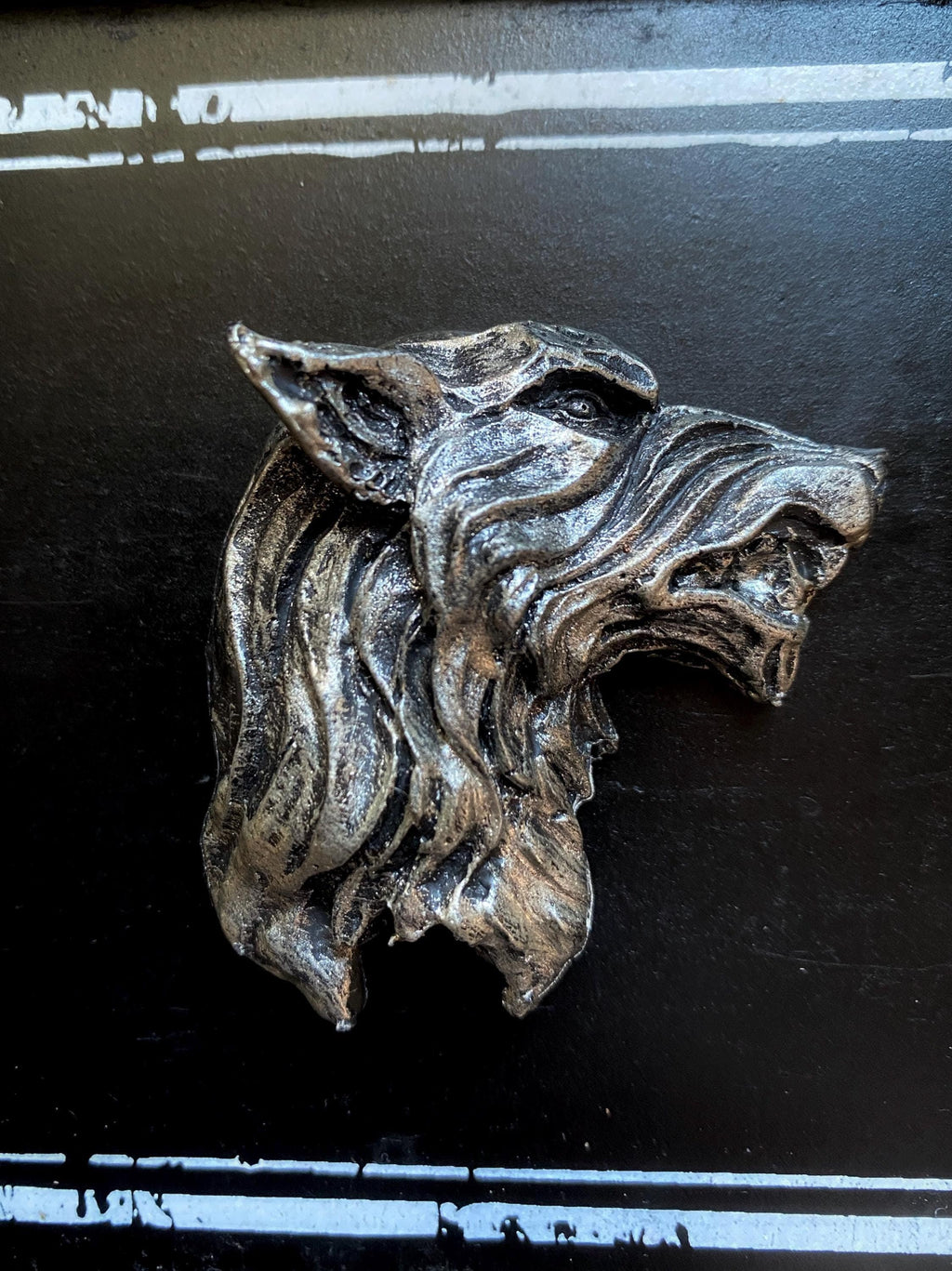Wolf's Head Magnet, Hand Painted Resin Sculpture | Mythic Fantasy Decor | Wolf Magnet for Fantasy and Gothic Decor