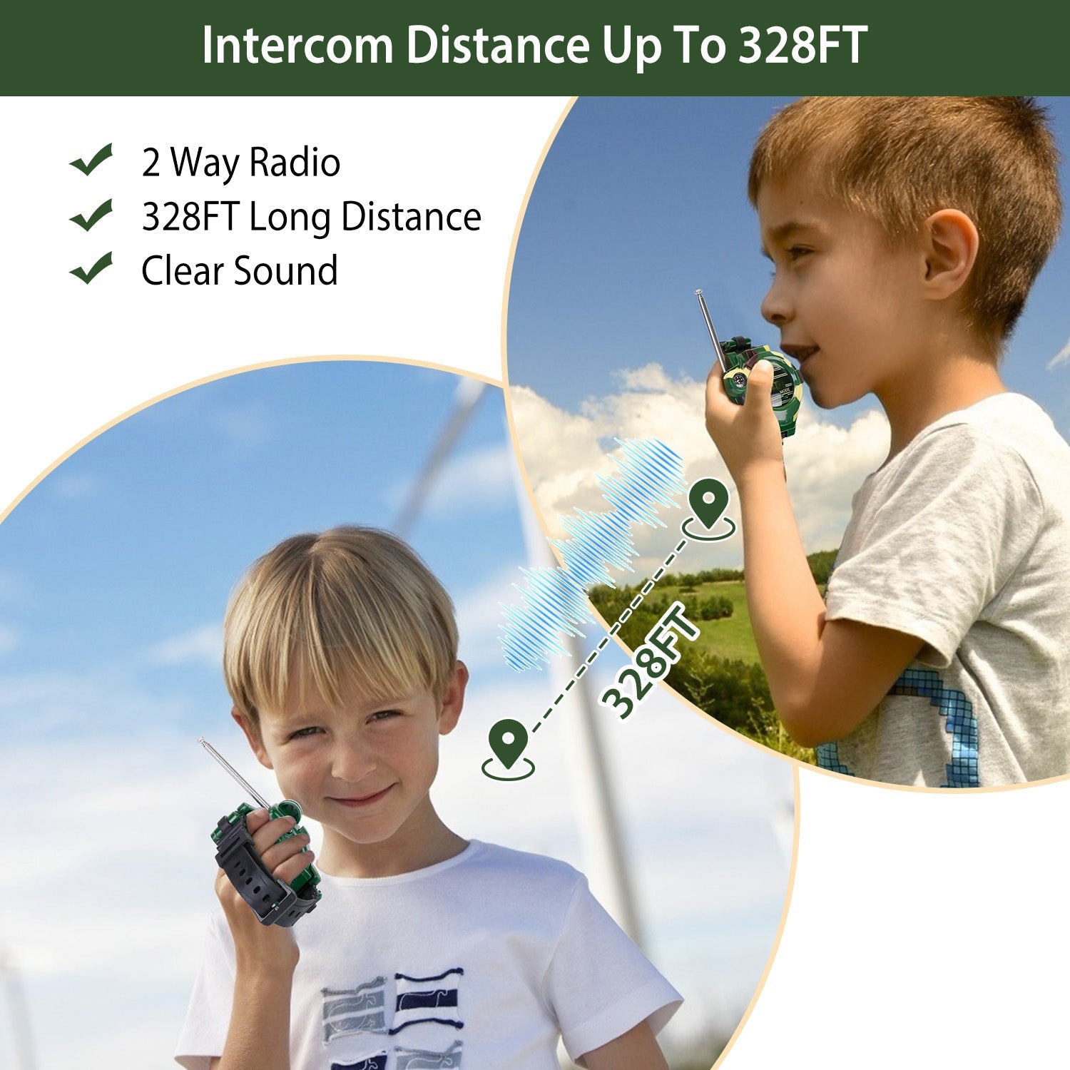 2Pcs Walkie Talkies Watches Toy 7 in 1 Two-Way Interphone Kids Wrist Watch w/ Flashlight Christmas Gift for Boys Girls Age 6+