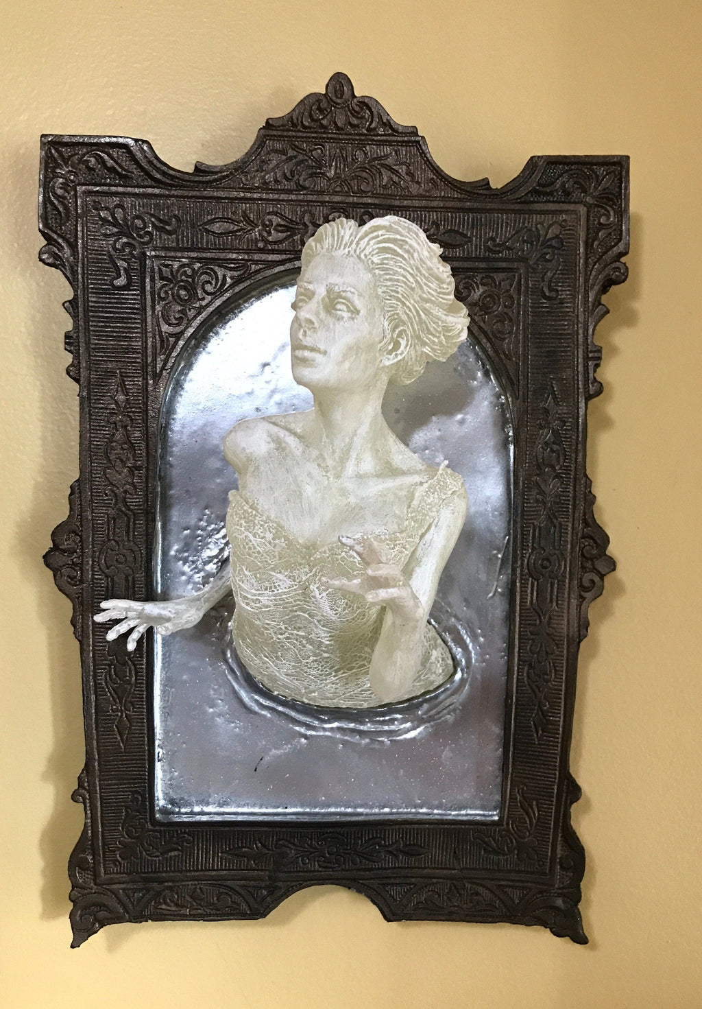 Ghost in the Mirror Wall Plaque,  Large Version, Resin |Victorian Gothic Haunted Wall Art |Gift for Halloween and Spooky Home Decor