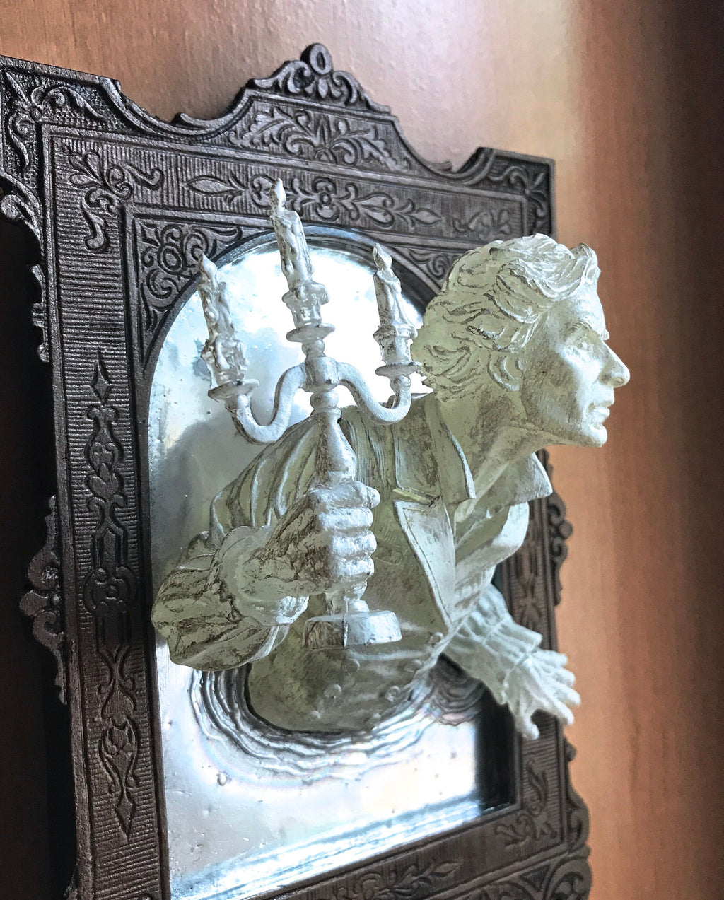 Gentleman Ghost in the Mirror Wall Plaque, Hand Painted Resin | Victorian Gothic Haunted Wall Art | for Halloween and Spooky Home Decor