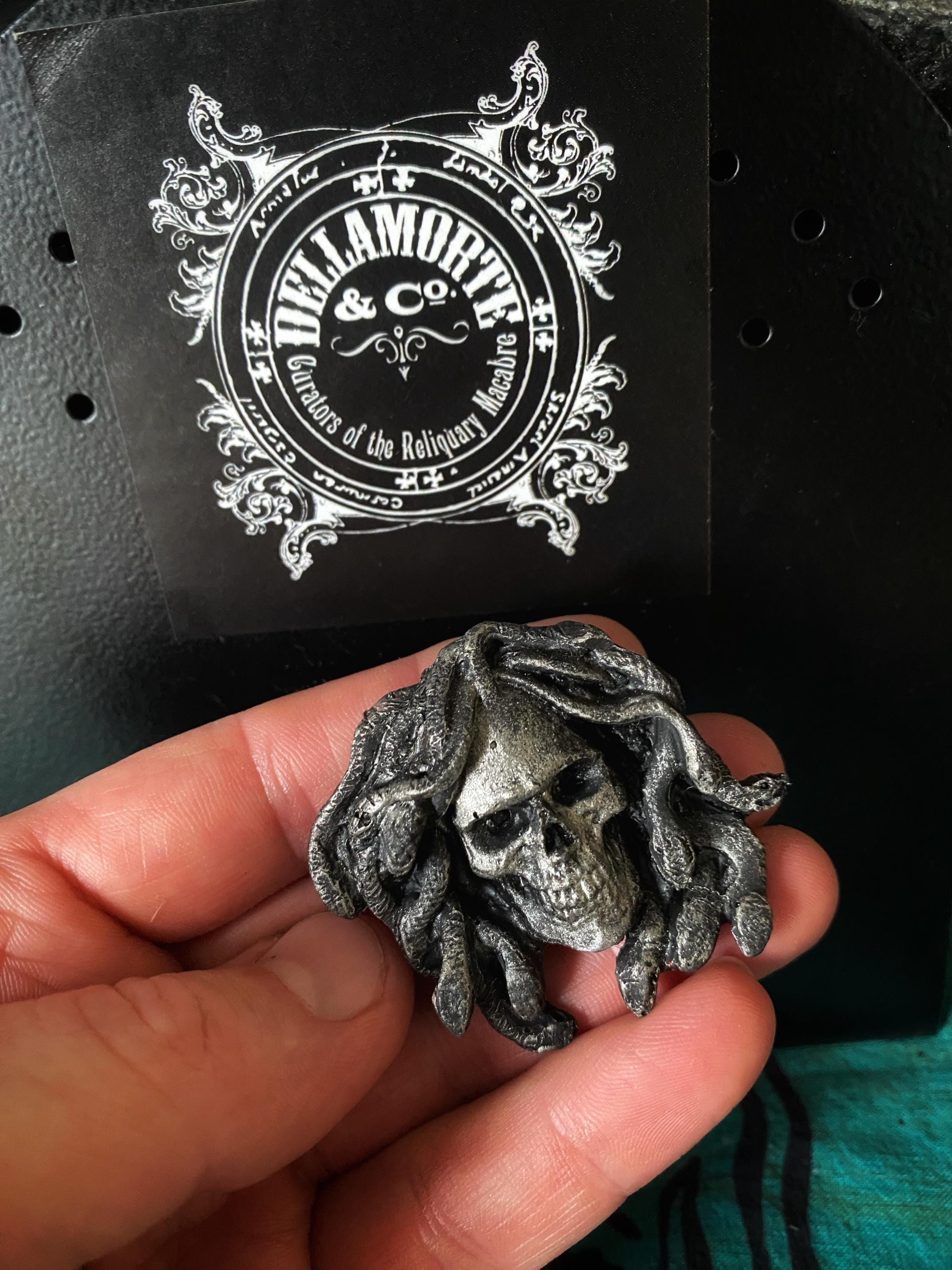 Medusa Skull Magnet, Hand Painted Resin Sculpture | Mythic Fantasy Decor | Medusa Skull Magnet for Fantasy and Gothic Decor
