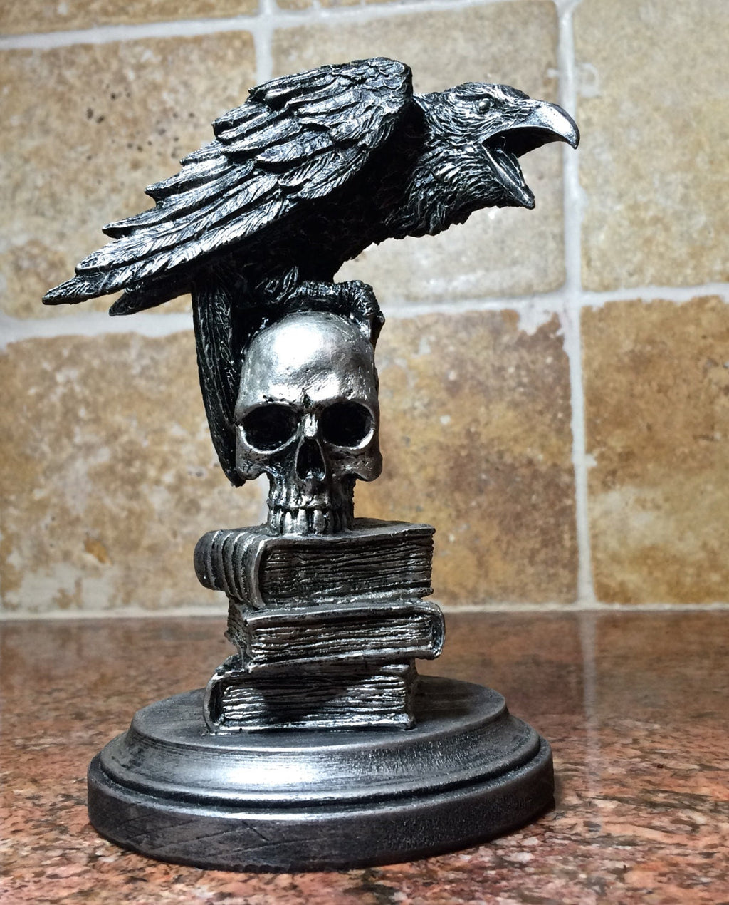 Raven Statue, Hand Painted Resin Sculpture | Poe’s Raven Gothic Halloween Figurine | Literary Gift and Spooky Home Decor