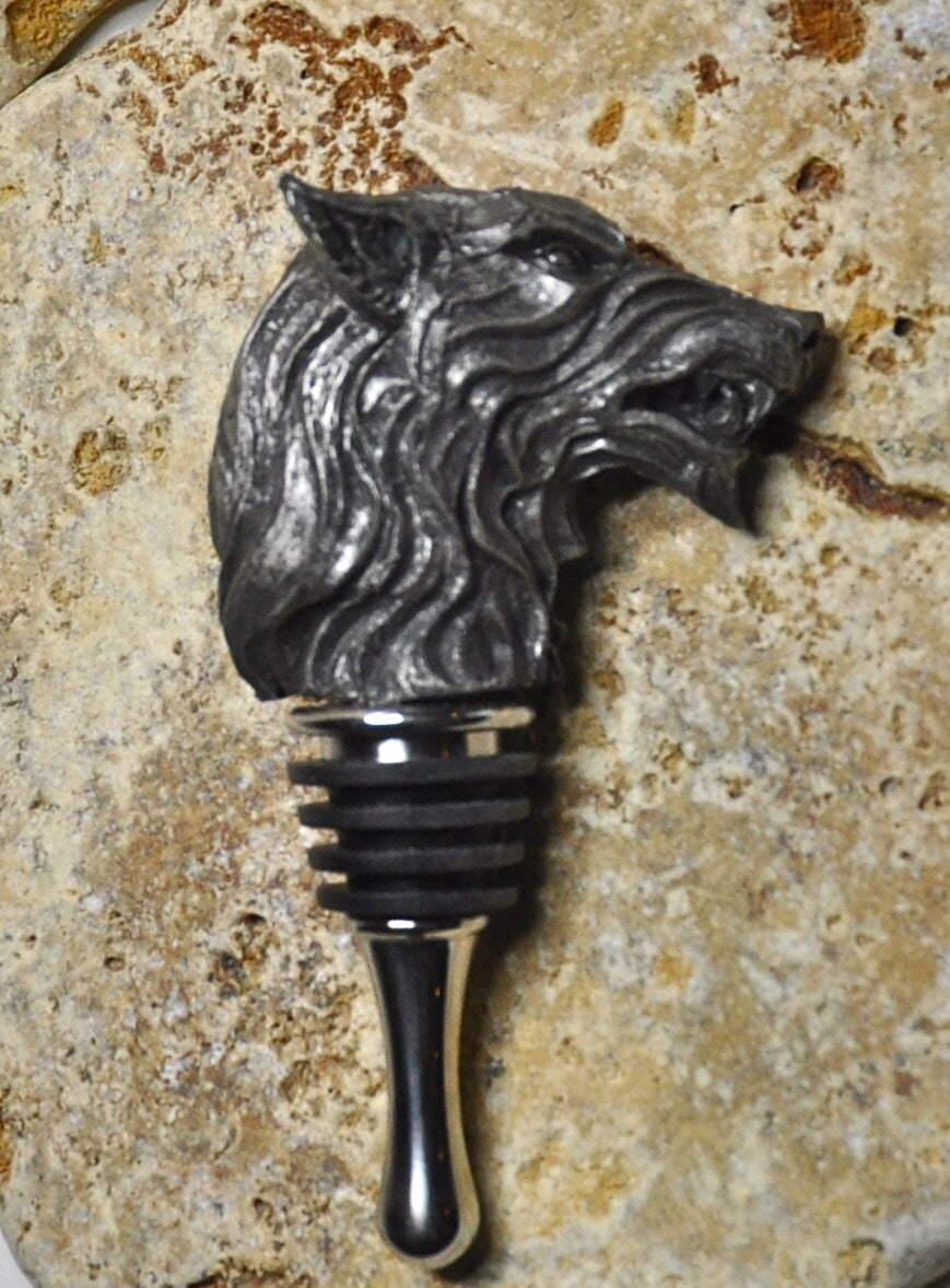 Wolf Head Winestopper, Hand Sculpted Resin,  Mythic Fantasy Art Barware | Gothic Werewolf Bottle Stopper | Fantasy Wine and Barware Gift