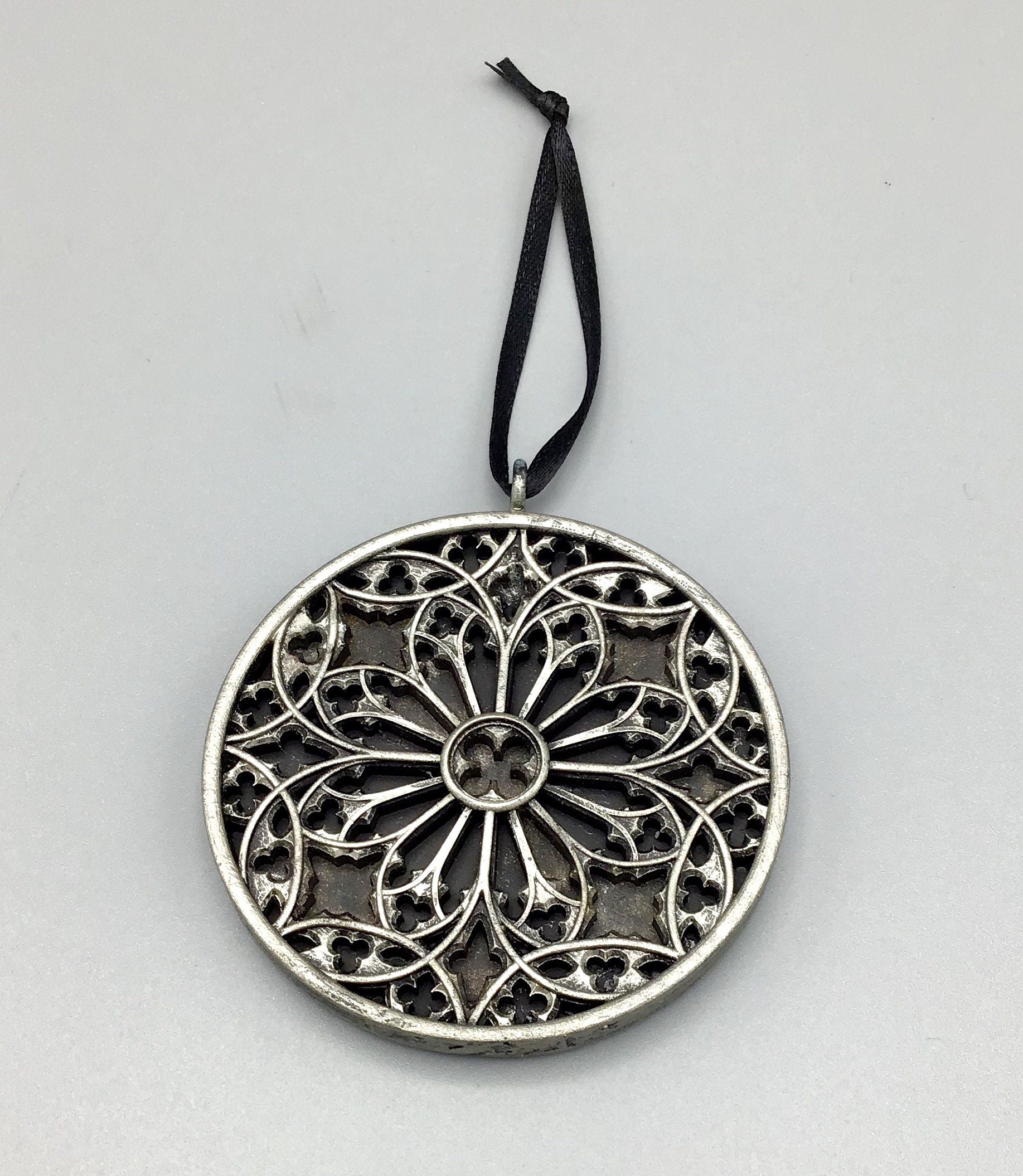 Gothic Cathedral Window Ornament, Pewter Finish | Unique Gothic Home Decor | Resin Medieval Architecture, Gothic Ornament Holiday Decor
