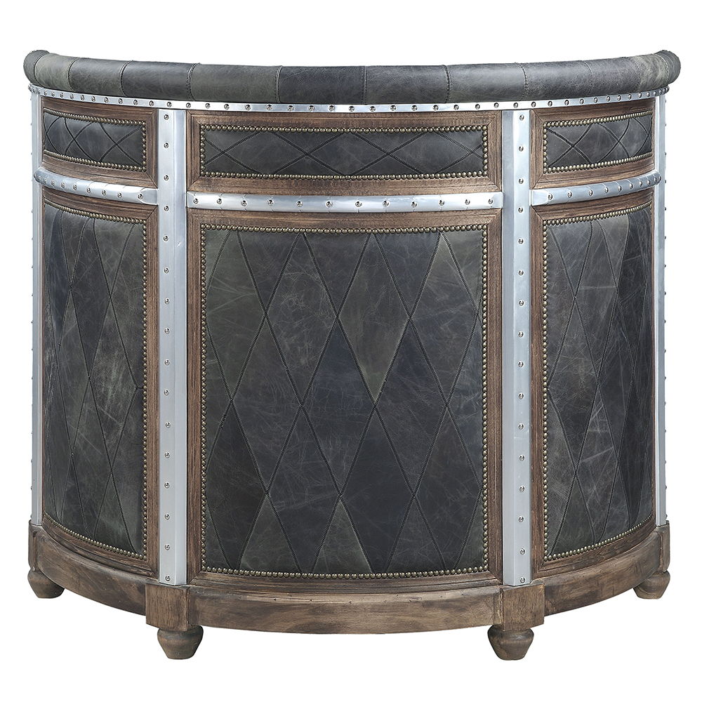 Rahma - Bar Table - Antique Ebony Top Grain Leather & Aluminum