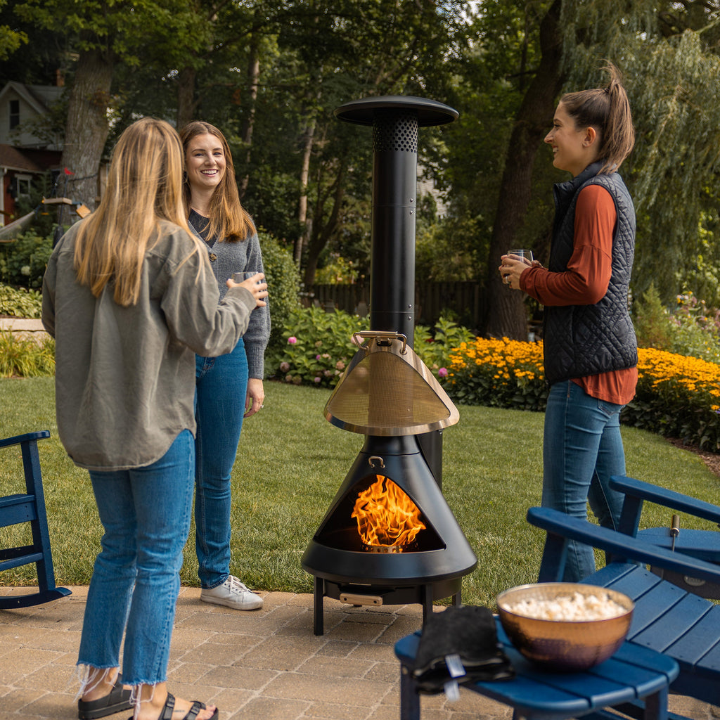 TIKI Brand 70 Inch Chiminea Fireplace and Pellet Hopper