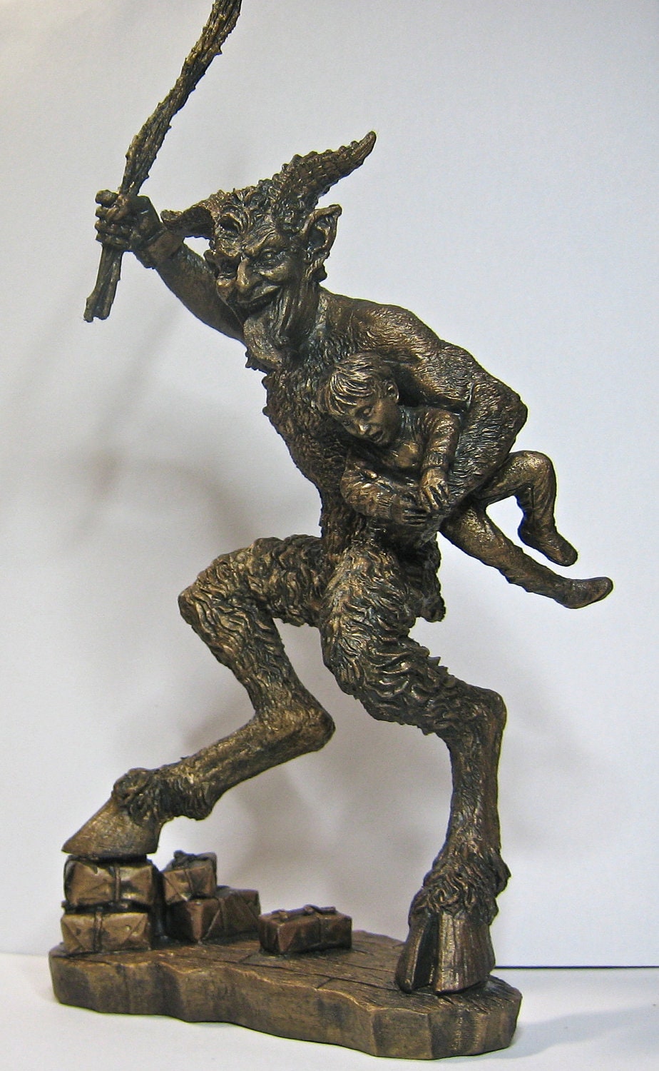Krampus II Statue, Hand Painted Resin Bronze Finish | Mythical Creature Figurine | Unique Dark Christmas Demon, Gothic Folklore Decor