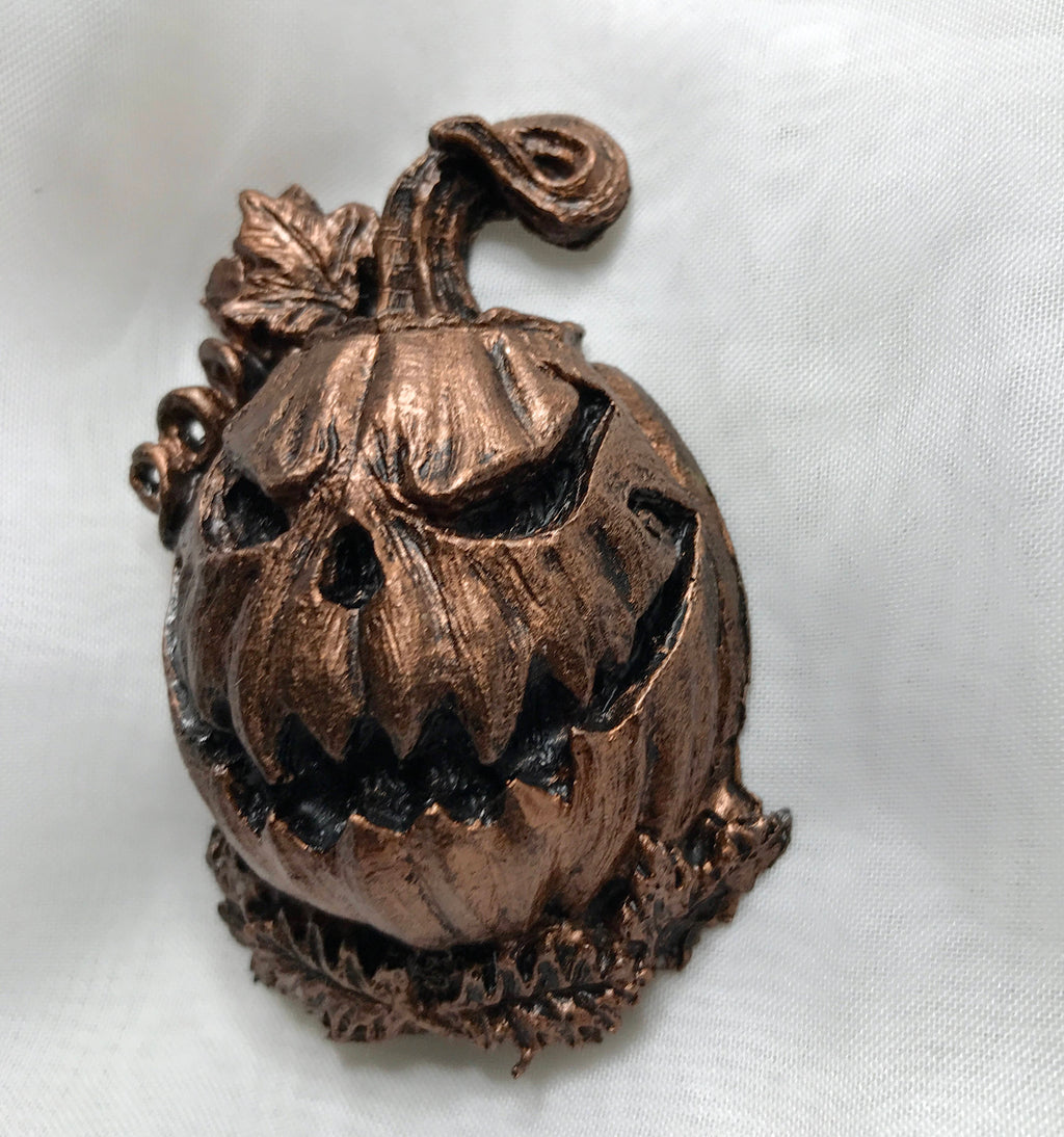 Jack O' Lantern Magnet, Hand Painted Resin Sculpture | Gothic Fantasy Decor | Halloween Pumpkin Magnet for Fantasy and Gothic Decor