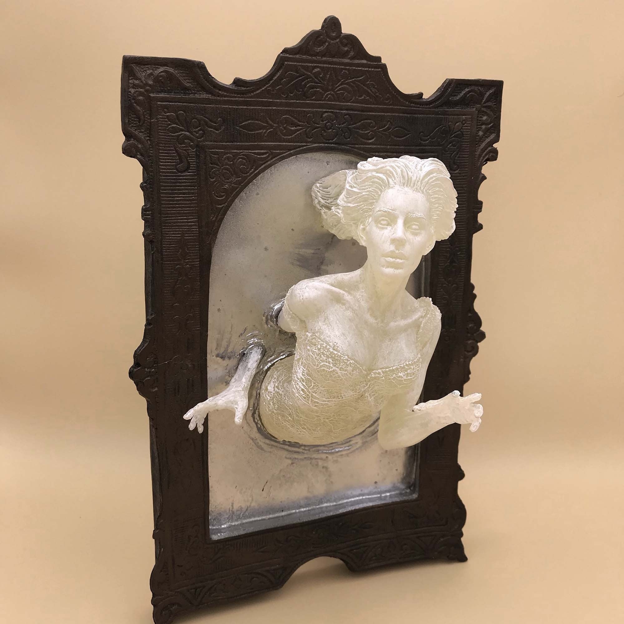 Ghost in the Mirror Wall Plaque,  Large Version, Resin |Victorian Gothic Haunted Wall Art |Gift for Halloween and Spooky Home Decor