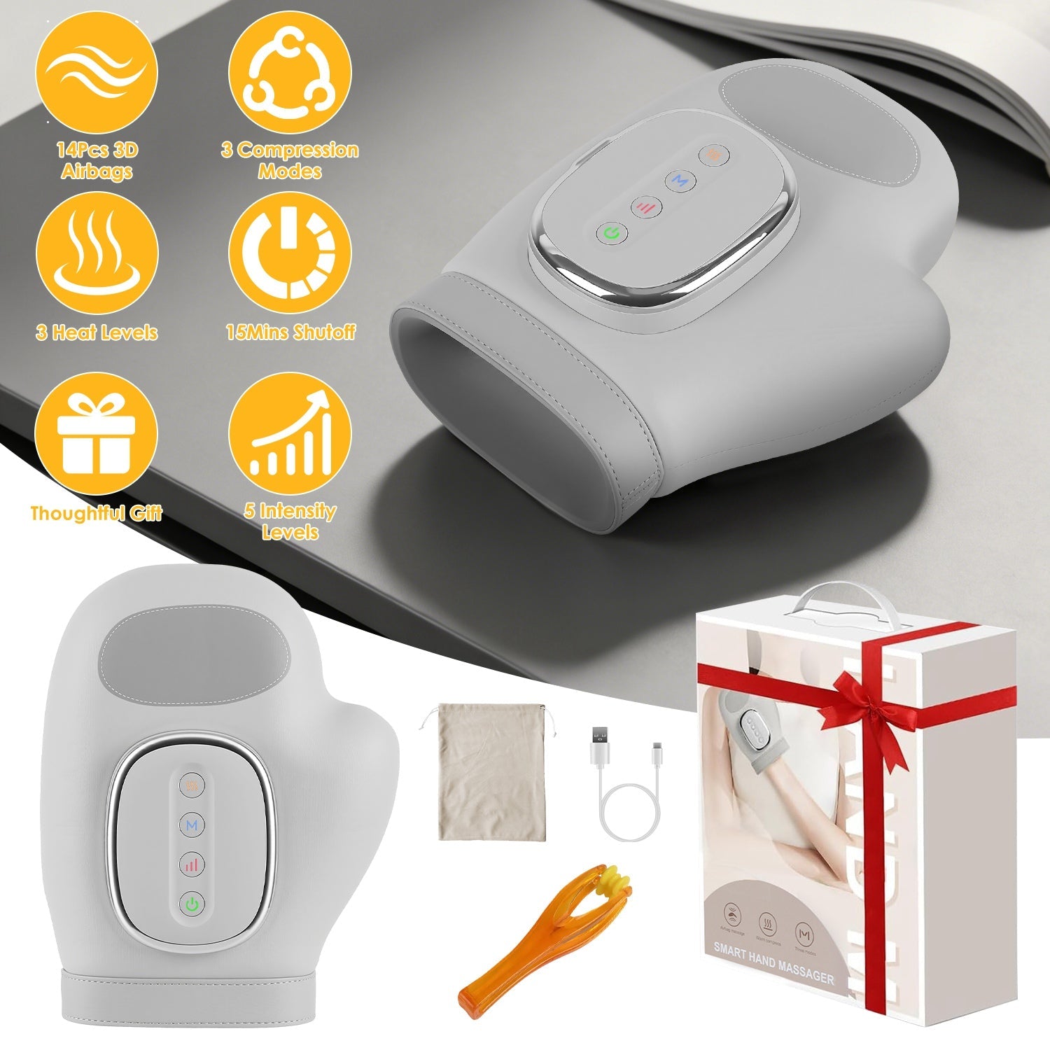 Hand Massager With Heat Compression Cordless Hand Massager for Arthritis Carpal Tunnel with 3 Modes 3 Heat Levels 5 Intensity Levels Disposable Gloves