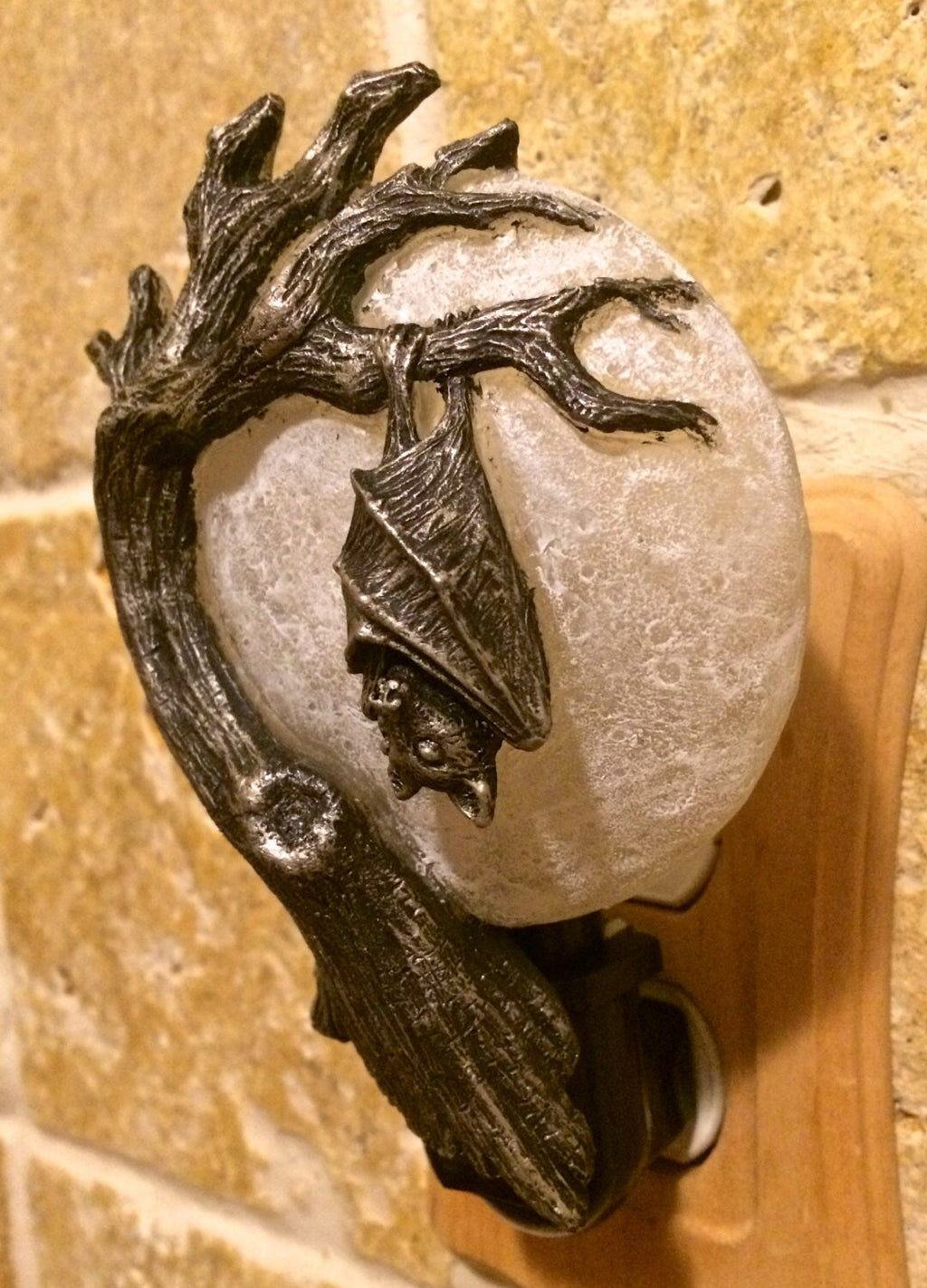 Hanging Bat Nightlight, Hand Painted Resin Sculpture