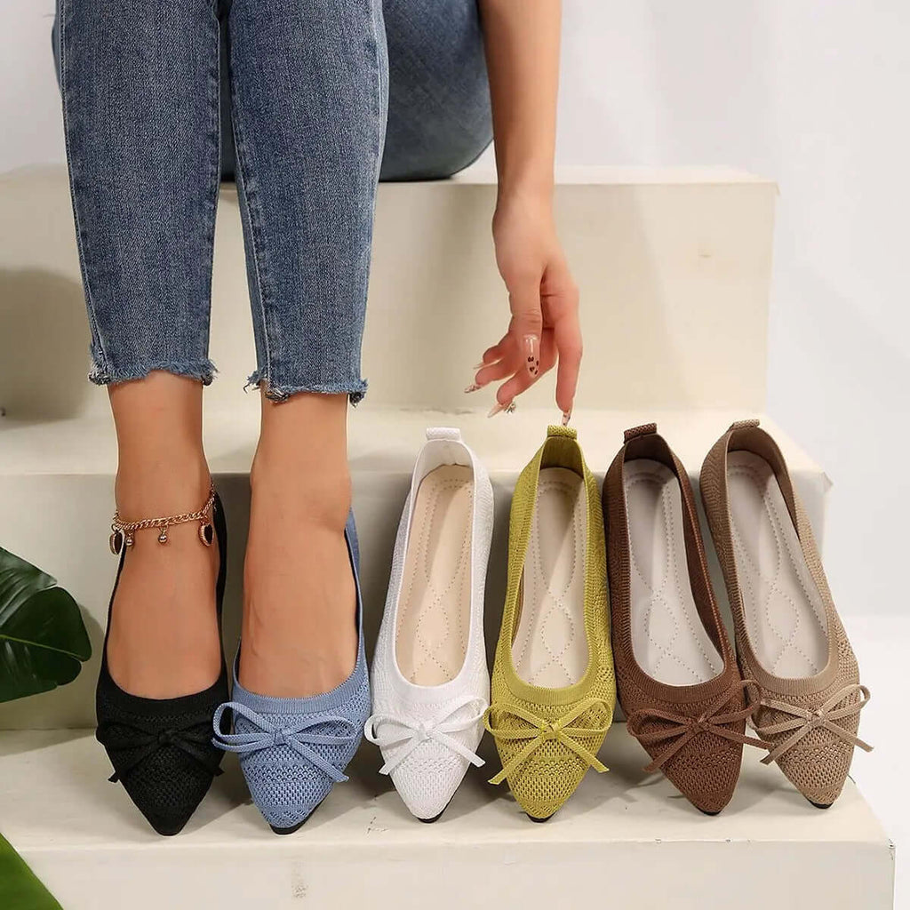 Knitted Pointed Toe Flats for Women – Fashion Slip-On Shoes