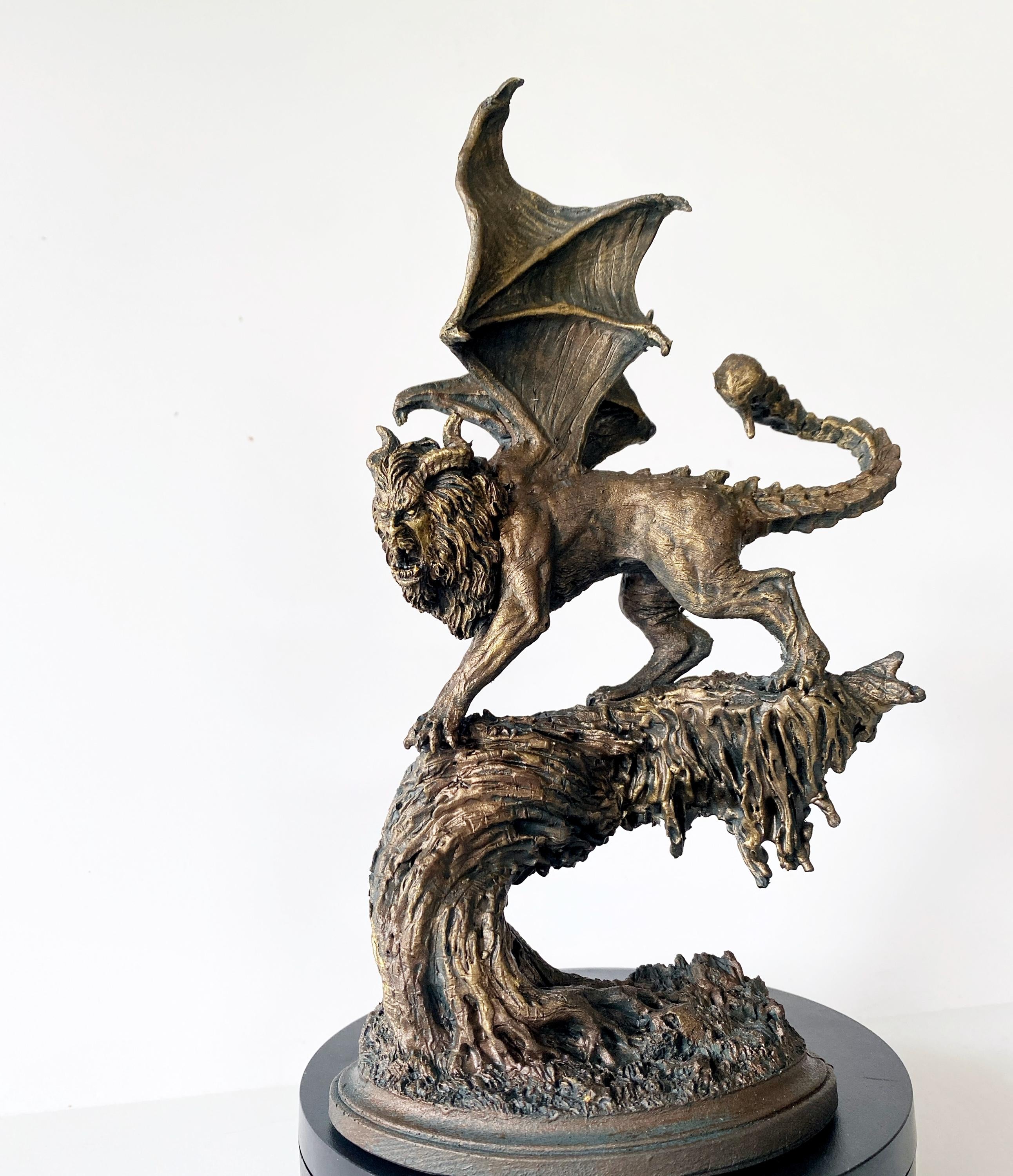 Manticore Statue, Hand Painted Resin Sculpture | Mythical Creature Figurine | Unique Legendary Manticore Monster Figurine. Fantasy Art Gift