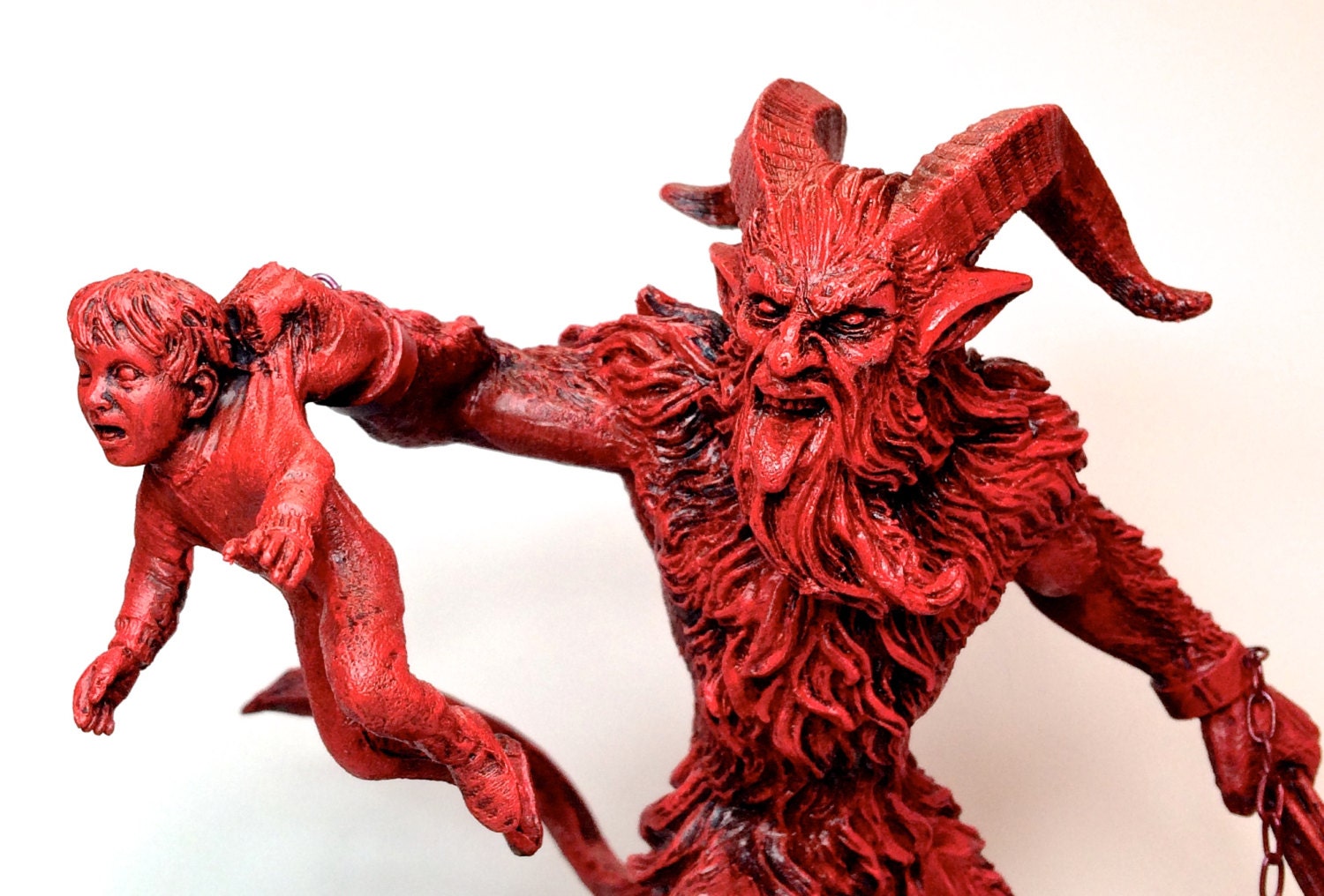 Krampus III Statue, Hand Painted Resin Sculpture, Red Finish |Mythical Creature Figurine |Unique Dark Christmas Demon, Gothic Folklore Decor