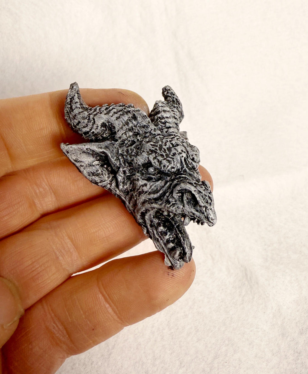 Gargoyle Magnet, Hand Painted Resin Sculpture | Gothic Fantasy Decor | Horned Demon Gargoyle Head Magnet for Fantasy and Gothic Decor