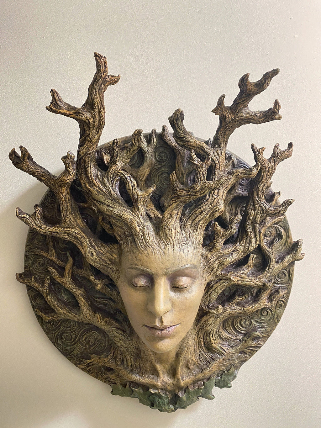 Dryad Bust, Life Sized Wall Plaque Resin Sculpture | Mythic Forest Creature Wall Art | Woodland Goddess Wall Plaque for Nature Lovers