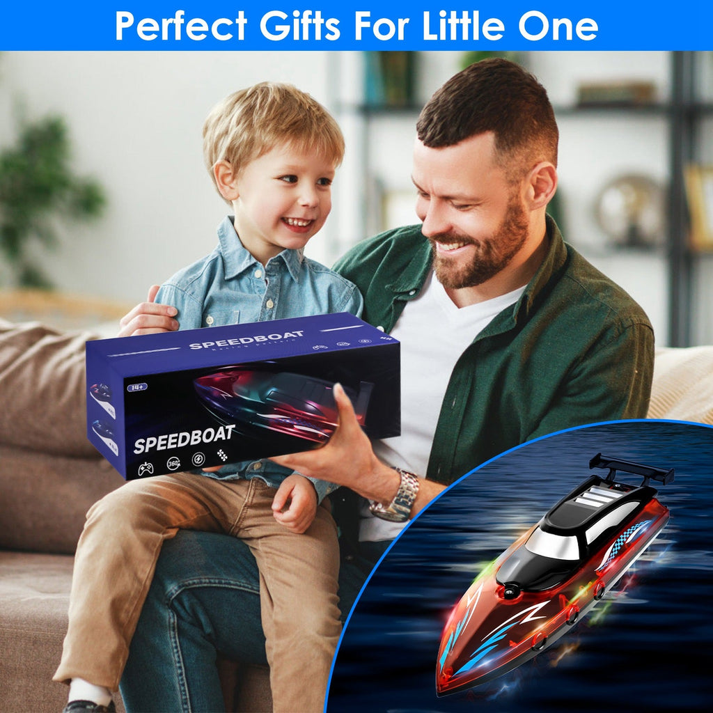 RC Boat With Colorful LED Light 10KM/H 40Mins 2.4Ghz Remote Control Racing Boat Toys With 2 Batteries Low Battery Alarm Overreach Warning For Pools La