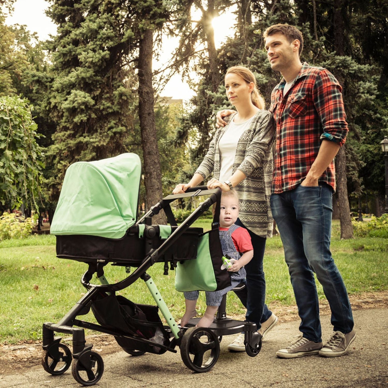 2 In 1 Universal Stroller Board Sit & Stand Buggy Wheeled Board Toddler Stroller Attachment with Detachable Seat for 3-7 Years Old