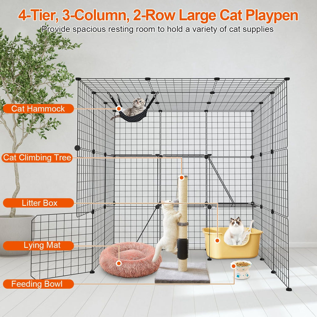 3 Tier Large Cat Cage Enclosure Indoor Cat Playpen Iron Construction Cat House Detachable Cat Crate With 2 Ladders Doors For 1-4 Cats 41.73ÓL x 41.73Ó