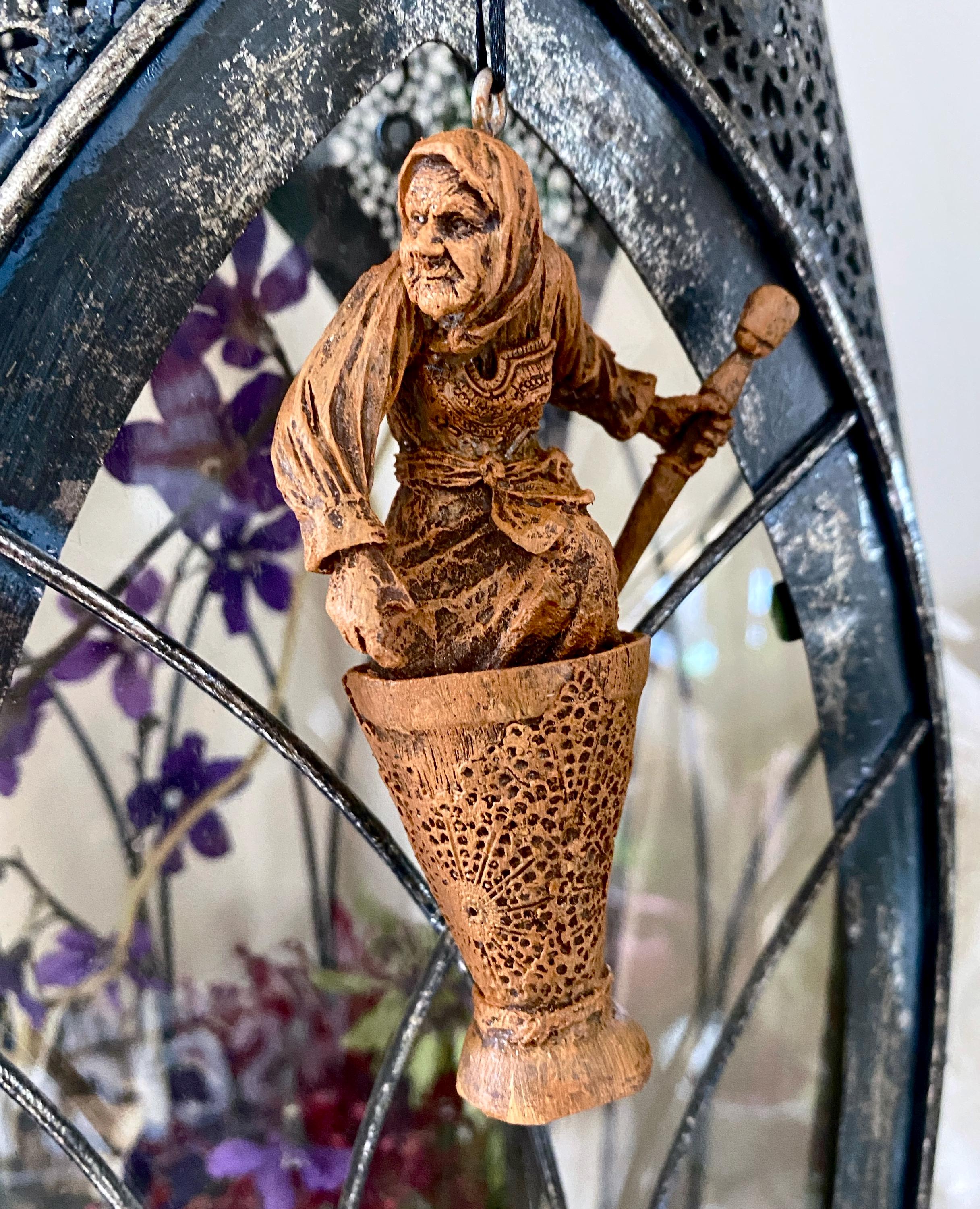 Baba Yaga, the Russian Witch Ornament, Hand Painted Resin Sculpture | Slavic Folklore Crone Figurine |  Baba Yaga Art for Witchy Home Decor