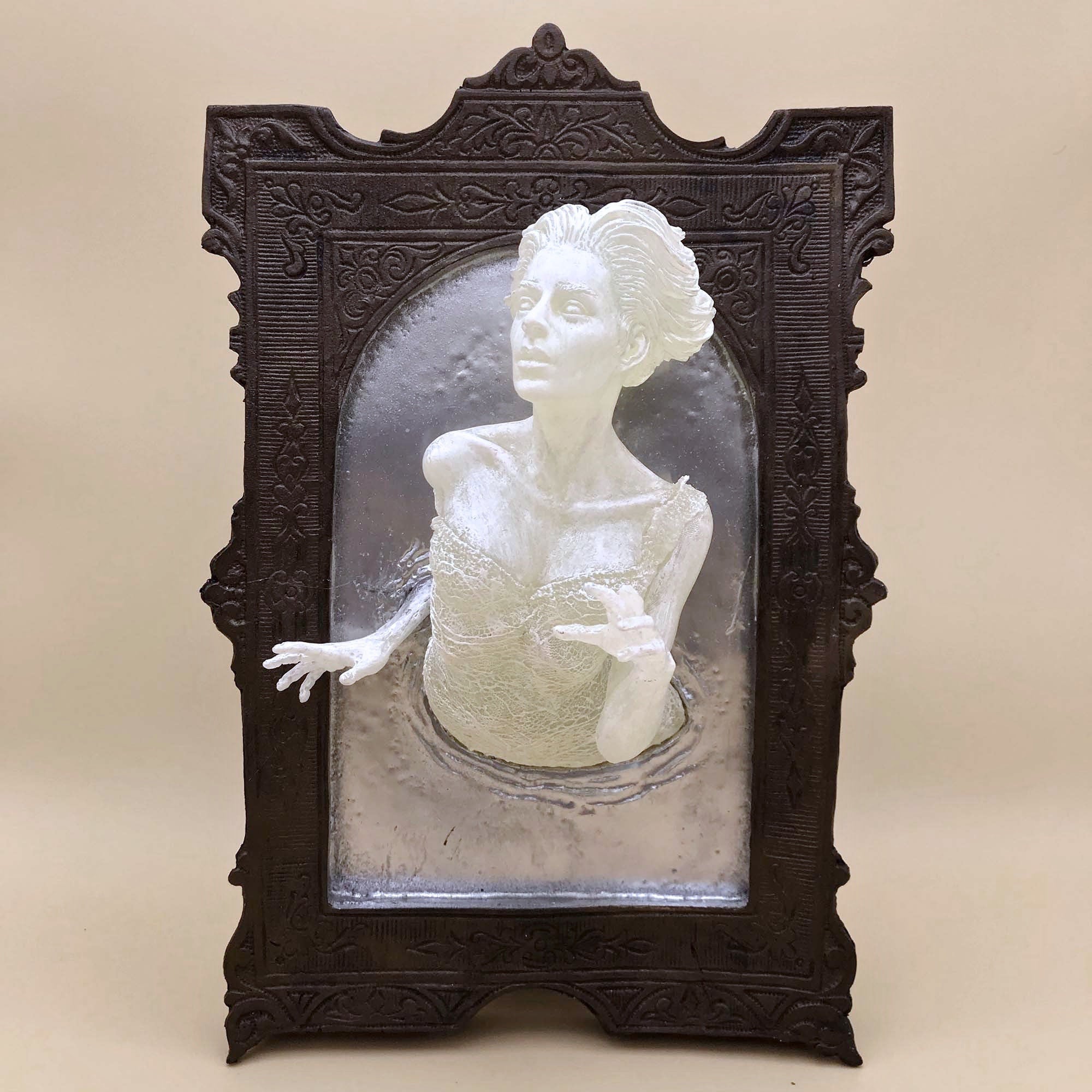Ghost in the Mirror Wall Plaque,  Large Version, Resin |Victorian Gothic Haunted Wall Art |Gift for Halloween and Spooky Home Decor