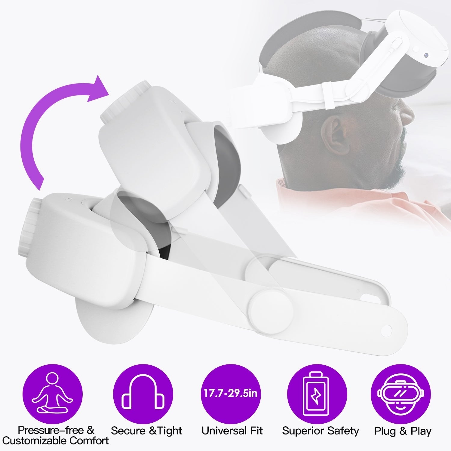 Adjustable Head Strap Compatible with Oculus/Meta Quest 3 VR Accessories Charging Headband Pressure-free Elite Strap with 6000mAh Rechargeable Battery