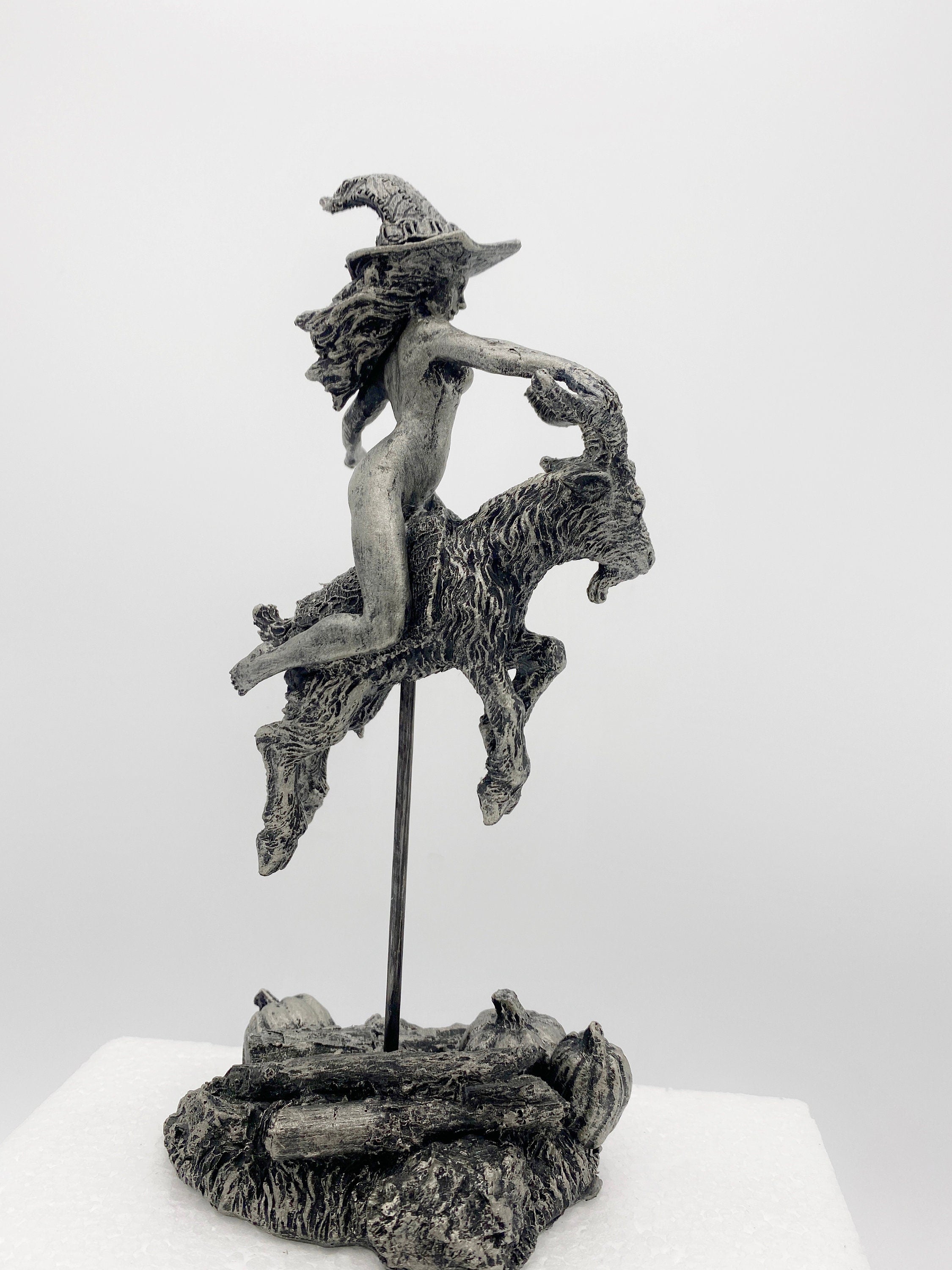Witch’s Sabbath: Goat Rider Statue, Hand Painted Resin Sculpture | Pagan Folklore Witchcraft Figurine | Witchy Art for Gothic Home Decor