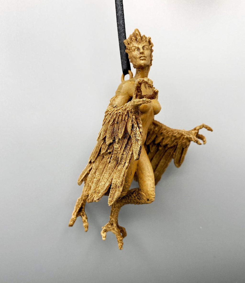 Harpy Ornament, Hand Painted Resin Sculpture | Mythical Creature Figurine | Unique Legendary Bird Woman Ornament. Fantasy Art Holiday Decor