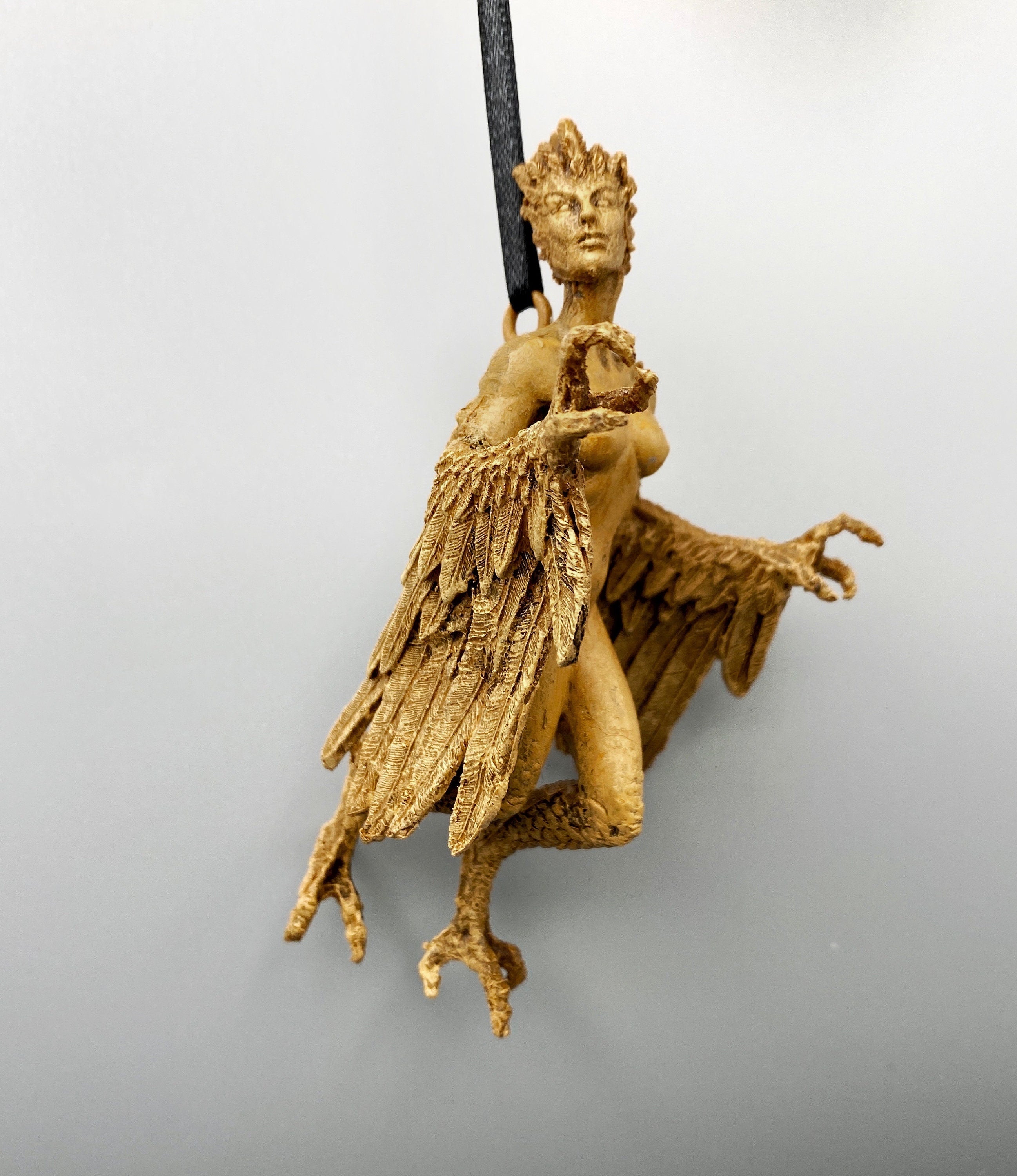 Harpy Ornament, Hand Painted Resin Sculpture | Mythical Creature Figurine | Unique Legendary Bird Woman Ornament. Fantasy Art Holiday Decor