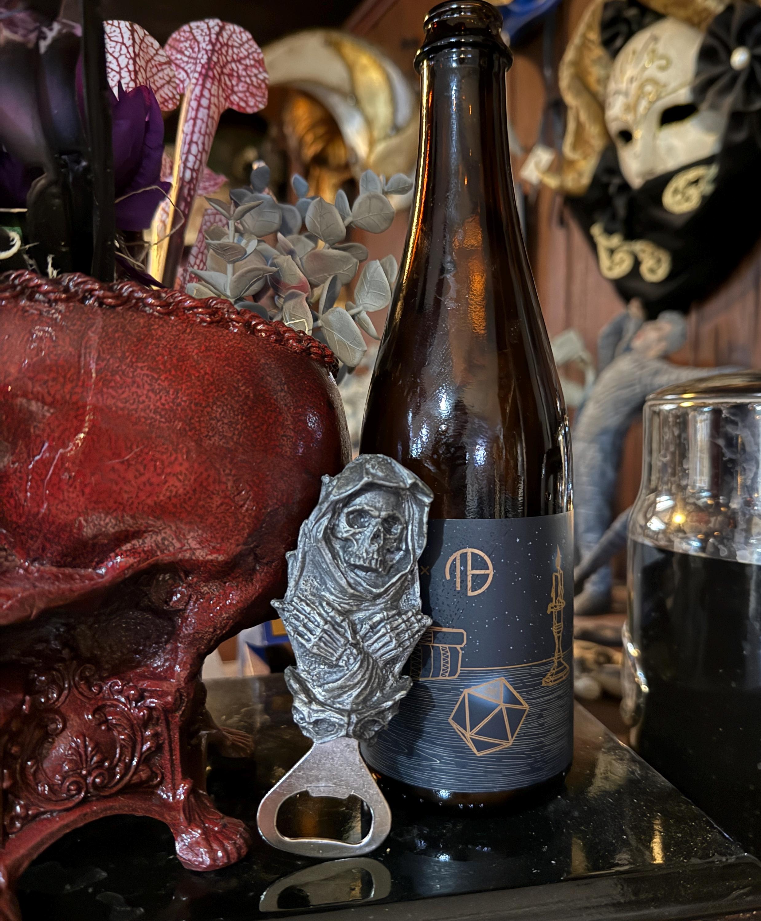 Santa Muerte Bottle Opener, Hand Painted Resin | Gothic Skull Art Barware, Grim Reaper Bottle Opener | Fantasy Gothic Beer and Barware Gift