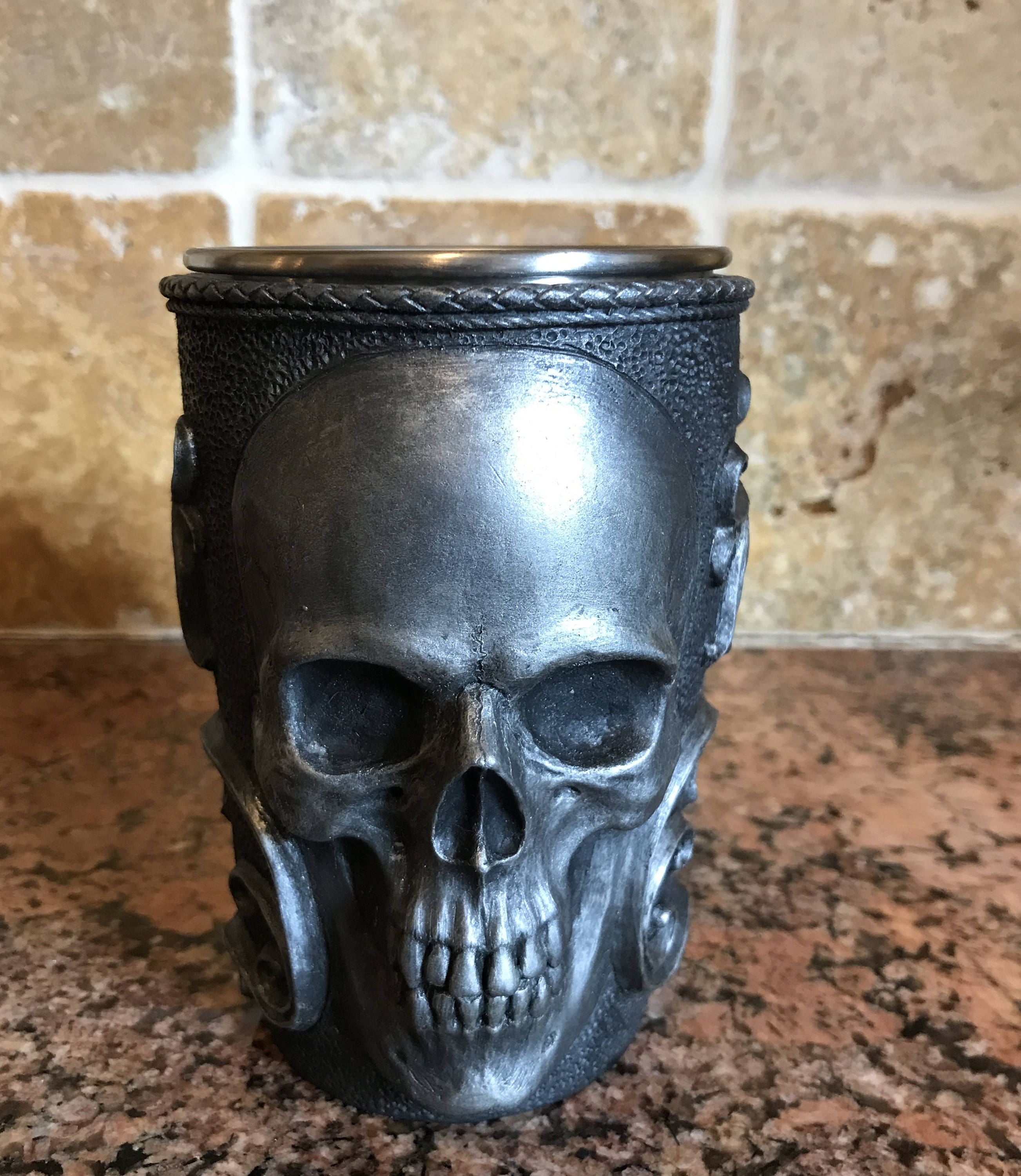Necromancer Skull Mug, Hand Sculpted Resin Gothic Art Mug with Stainless Steel Liner