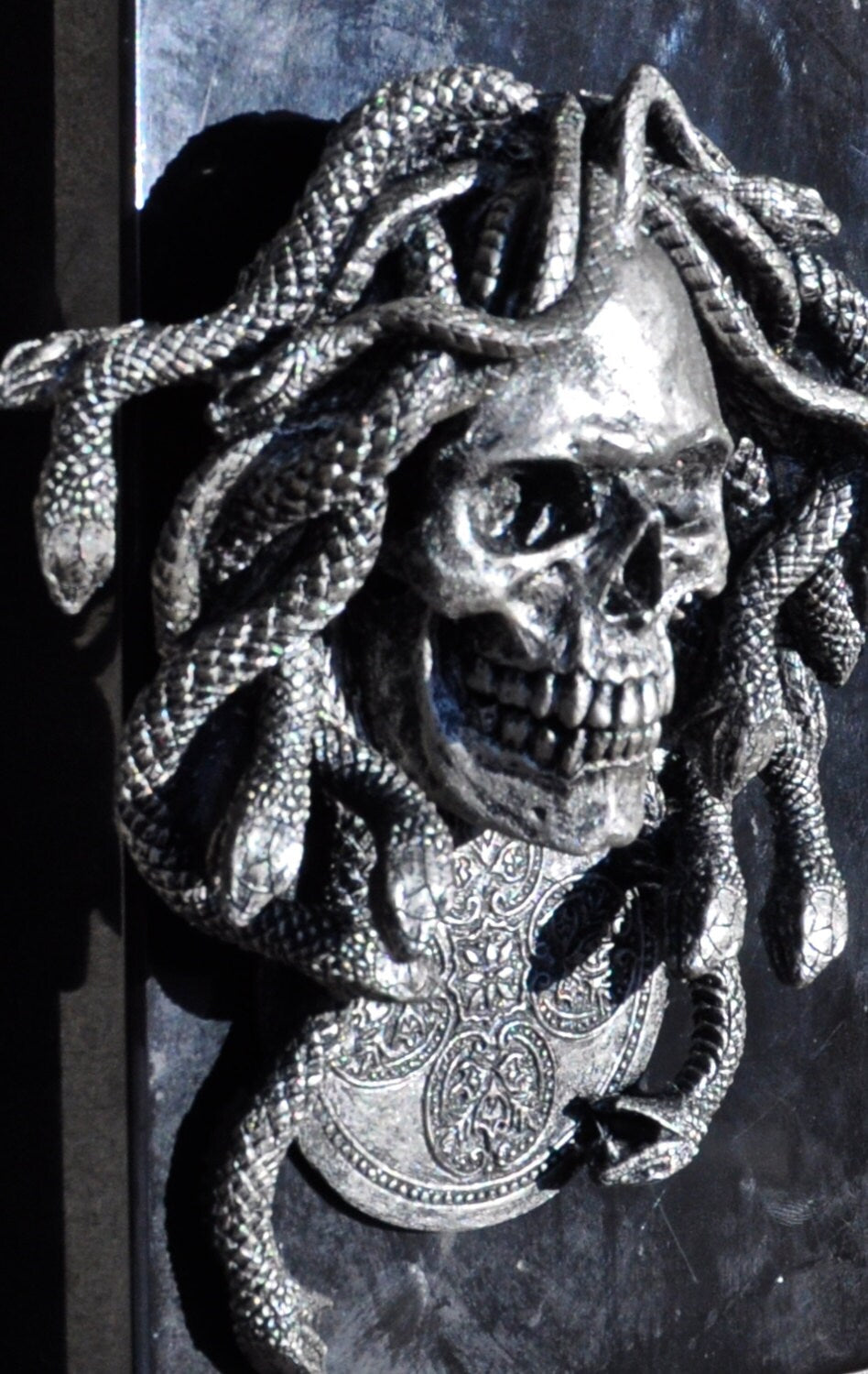 Medusa Skull Wall Plaque, Hand Painted Resin Sculpture | Mythic Gothic Wall Art | Medusa Skull Plaque for Gothic and Fantasy Home Decor