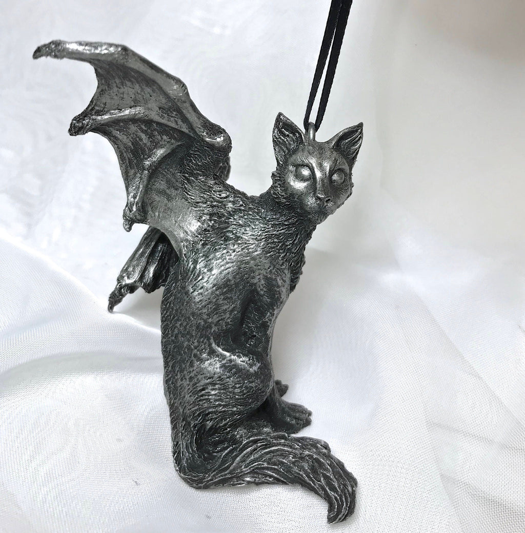 Fairy Cat: Witch’s Familiar Ornament, Hand Painted Resin Sculpture | Pagan Folklore Cat Figurine | Witchy Cat Art for Gothic Holiday Decor
