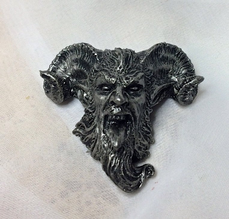 Krampus Magnet, Version 3, Hand Painted Resin Sculpture | Mythic Fantasy Decor | Krampus Head Magnet for Dark Fantasy and Gothic Decor