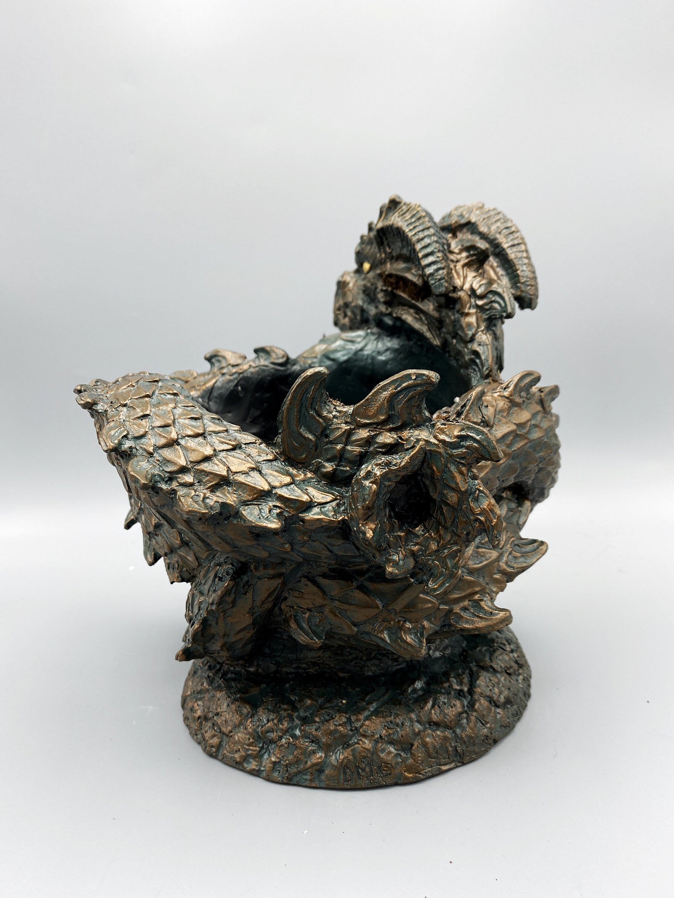 Coiled Dragon Planter, Large Version |  Unique Mythic Creature Home Decor | Resin Sculpture Snake Vase, Fantasy Art and Gothic Home Decor