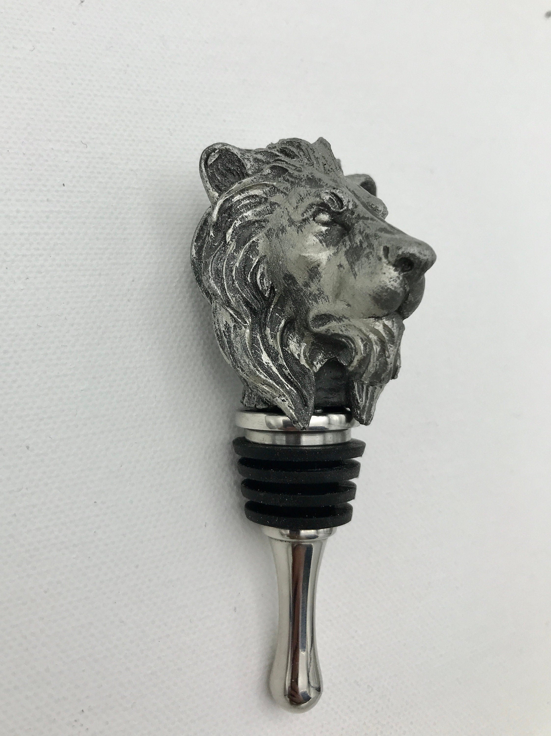Lion Head Winestopper, Hand Sculpted Resin, Mythic Fantasy Art Barware | Gothic Lion Bottle Stopper | Fantasy Wine and Barware Gift