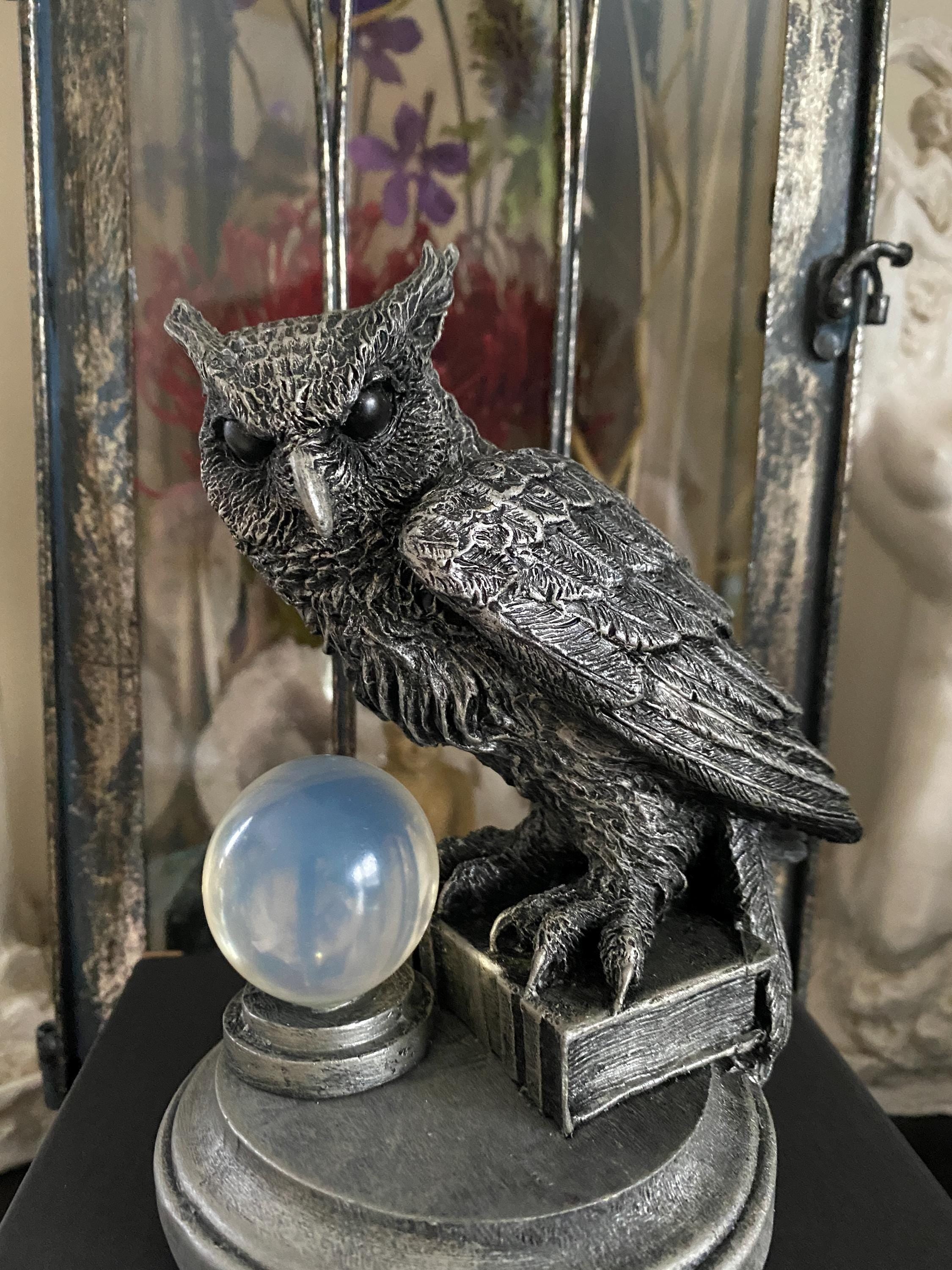 Horned Owl: Witch’s Familiar Statue, Hand Painted Resin Sculpture | Pagan Folklore Owl Figurine | Witchy Art for Gothic Home Decor