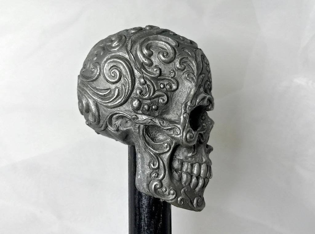 Ornate Skull Cane, Hand Sculpted Walking Stick | Victorian Gothic Cane | Fantasy Cosplay Occult Dark Fantasy Skull Cane, Gothic Accessory