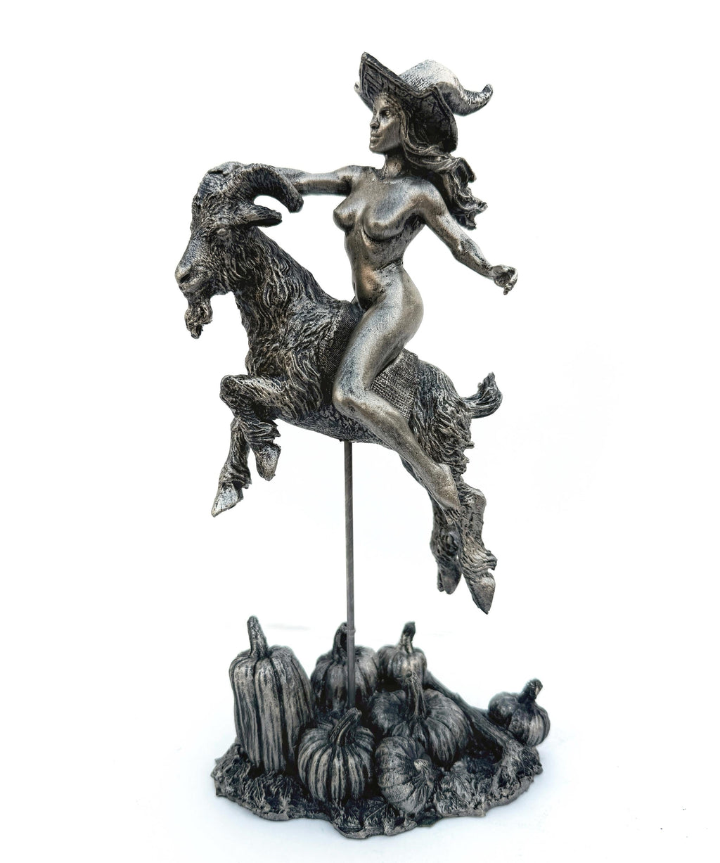 Witch’s Sabbath: Goat Rider Statue, Large Version Resin Sculpture | Pagan Folklore Witchcraft Figurine | Witchy Art for Gothic Home Decor