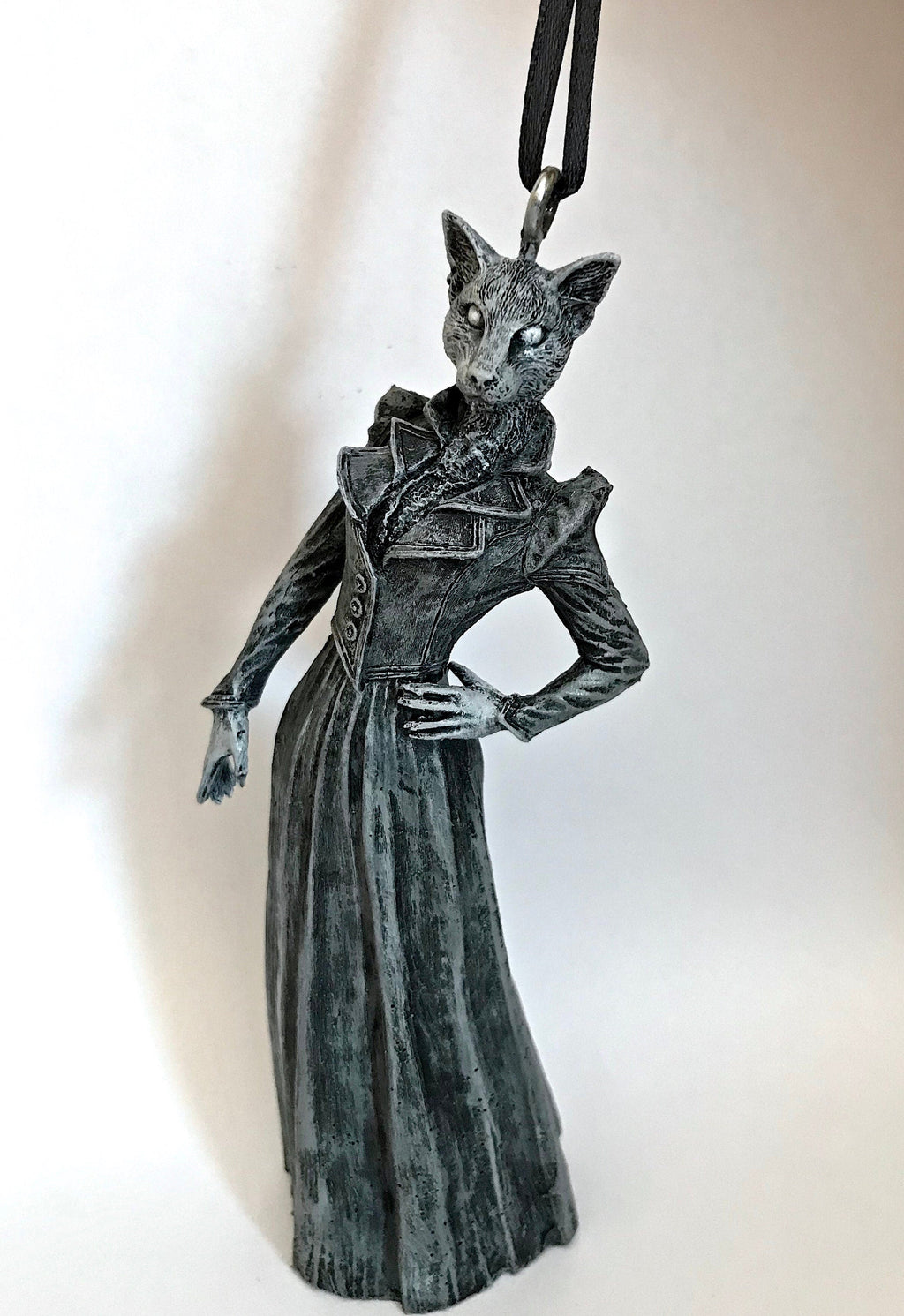 Lady Bast Ornament, Cat Goddess, Hand Painted Resin Sculpture | Mythical Creature Figurine | Victorian Cat Deity Ornament. Fantasy Art Decor
